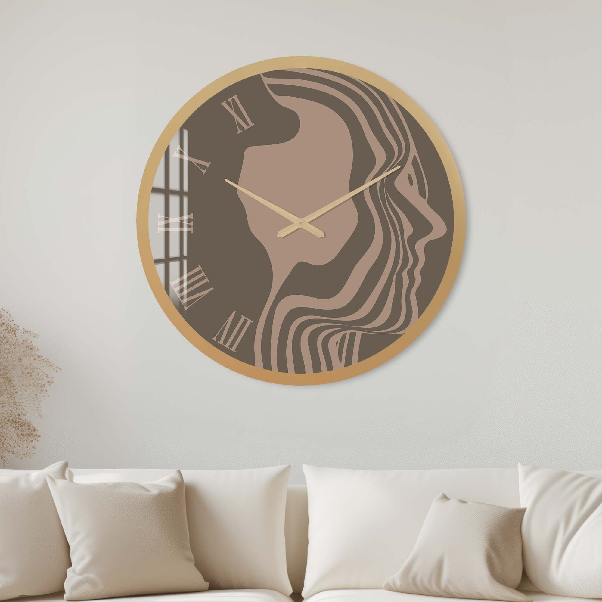 Artronauts Glass Print 40 cm ⌀ | 15.7" / Gold Brown Silhouette - Glass Wall Clock