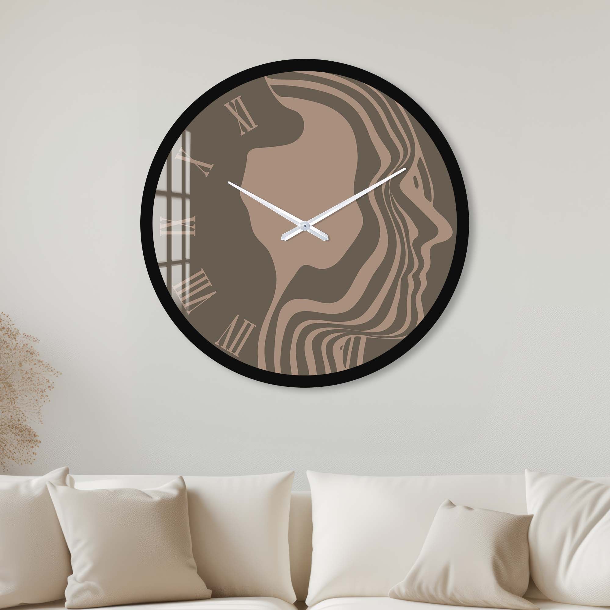 Artronauts Glass Print 40 cm ⌀ | 15.7" / Black Brown Silhouette - Glass Wall Clock