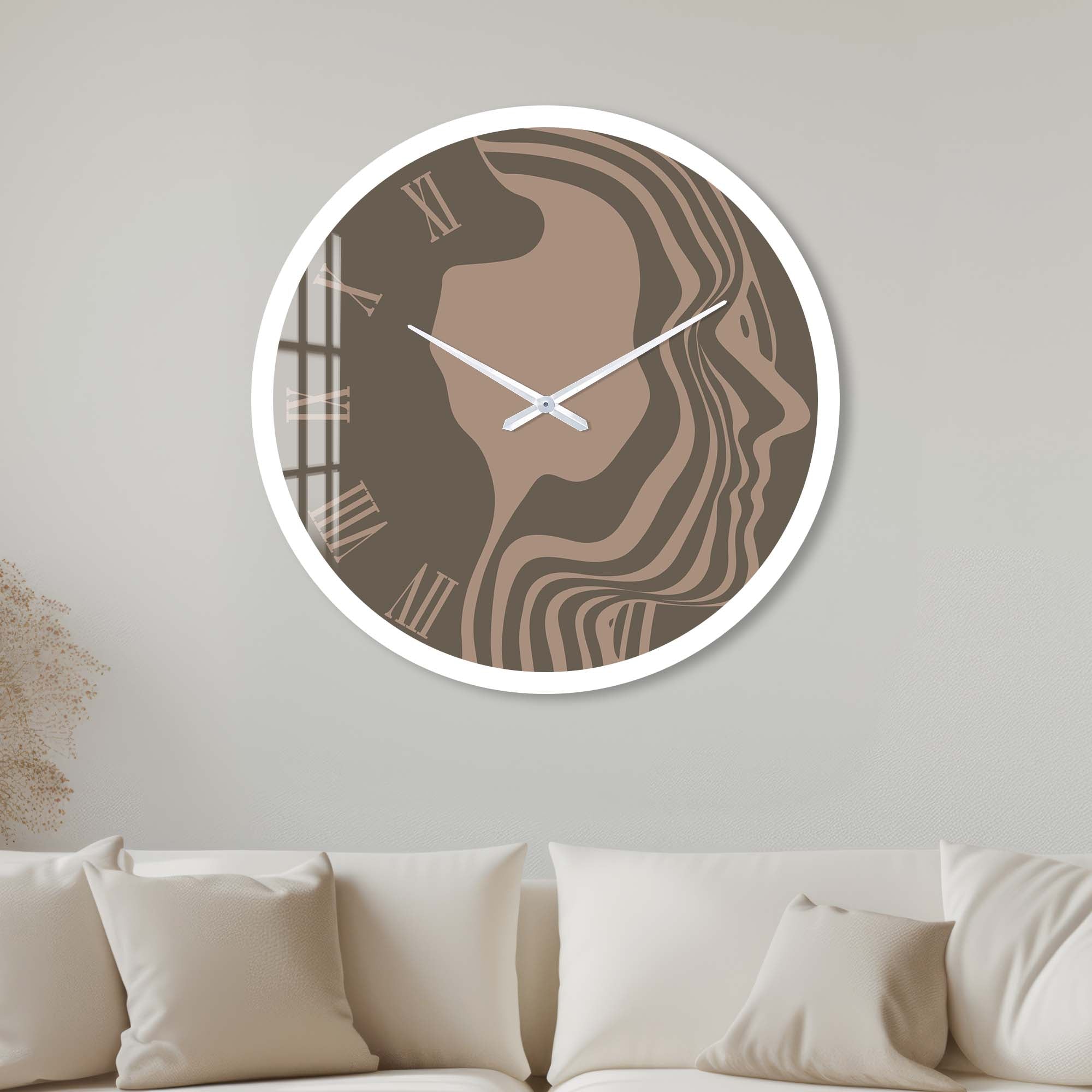Artronauts Glass Print 40 cm ⌀ | 15.7" / White Brown Silhouette - Glass Wall Clock