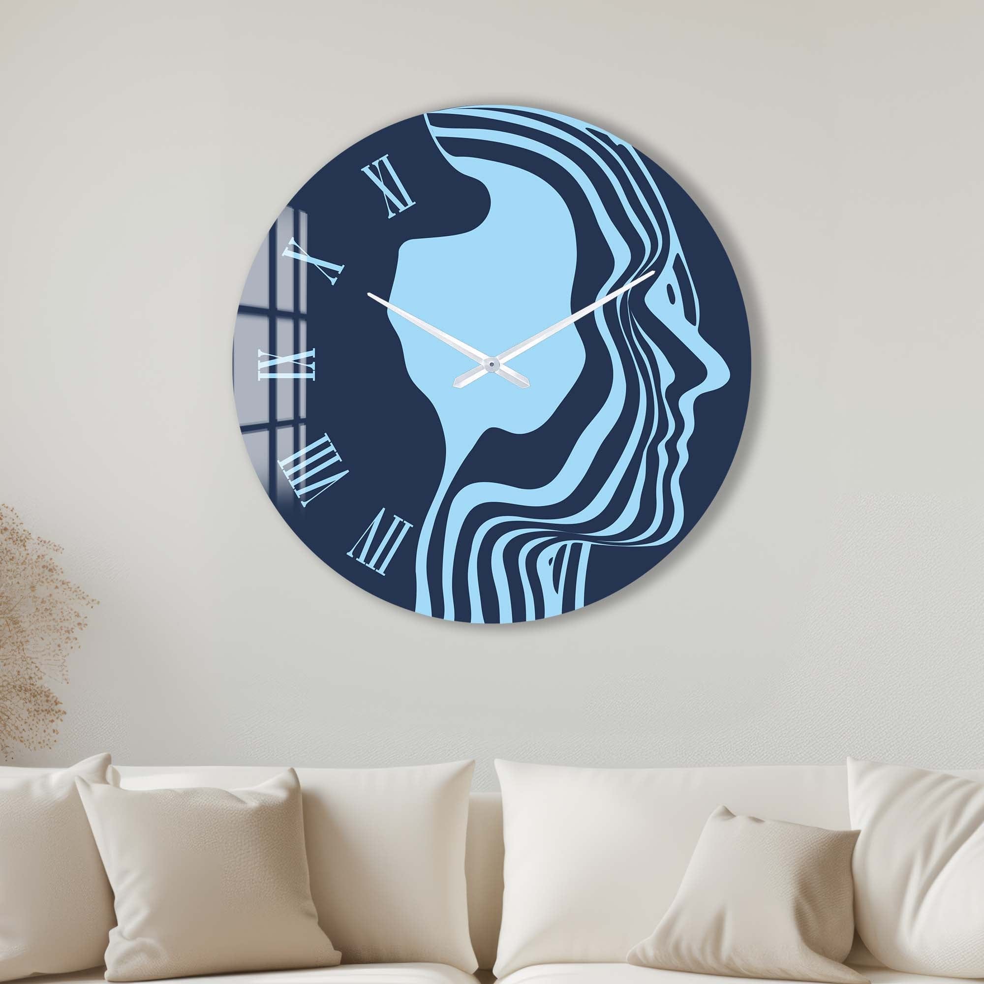 Artronauts Glass Print 40 cm ⌀ | 15.7" / Frameless Blue Silhouette - Glass Wall Clock