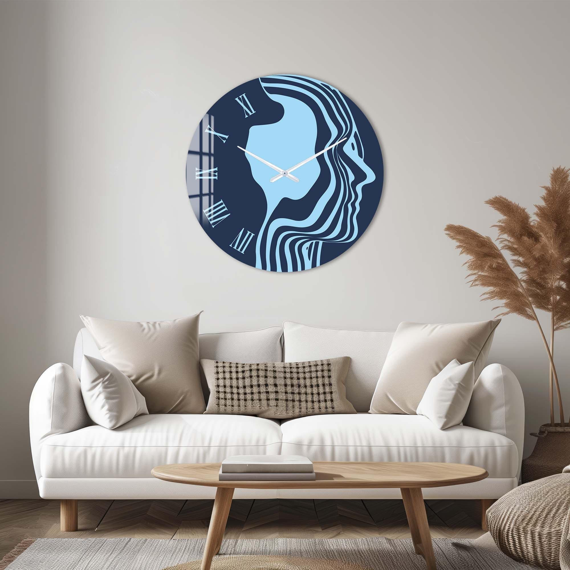 Artronauts Glass Print Blue Silhouette - Glass Wall Clock