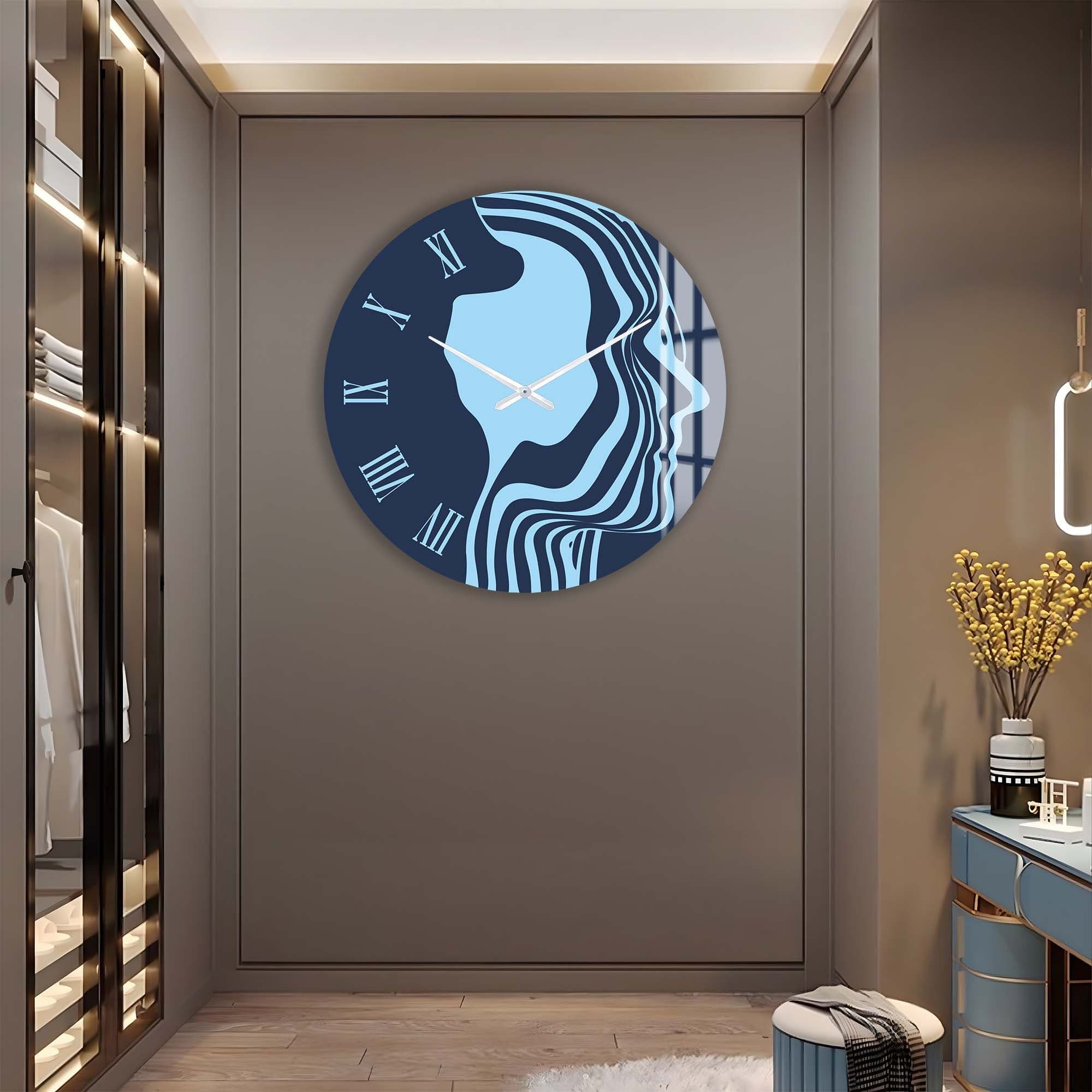Artronauts Glass Print Blue Silhouette - Glass Wall Clock