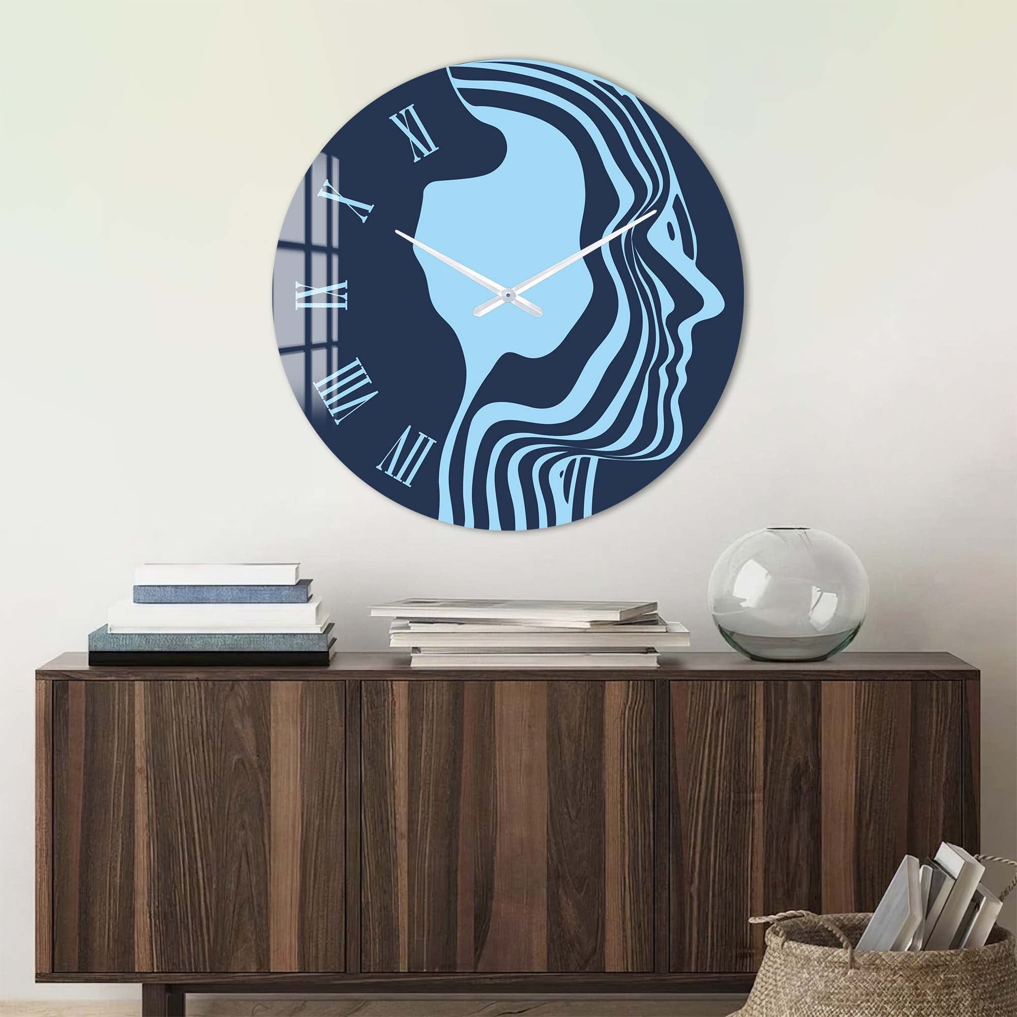 Artronauts Glass Print Blue Silhouette - Glass Wall Clock