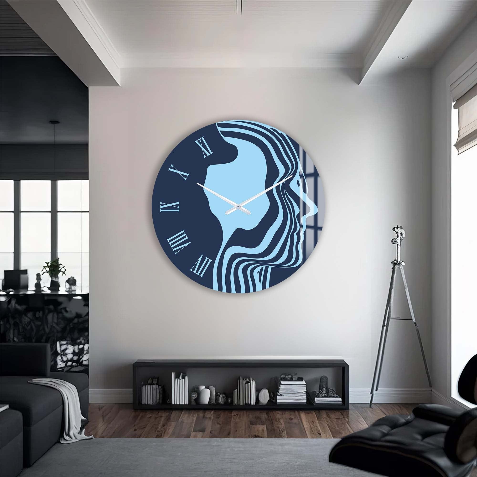 Artronauts Glass Print Blue Silhouette - Glass Wall Clock