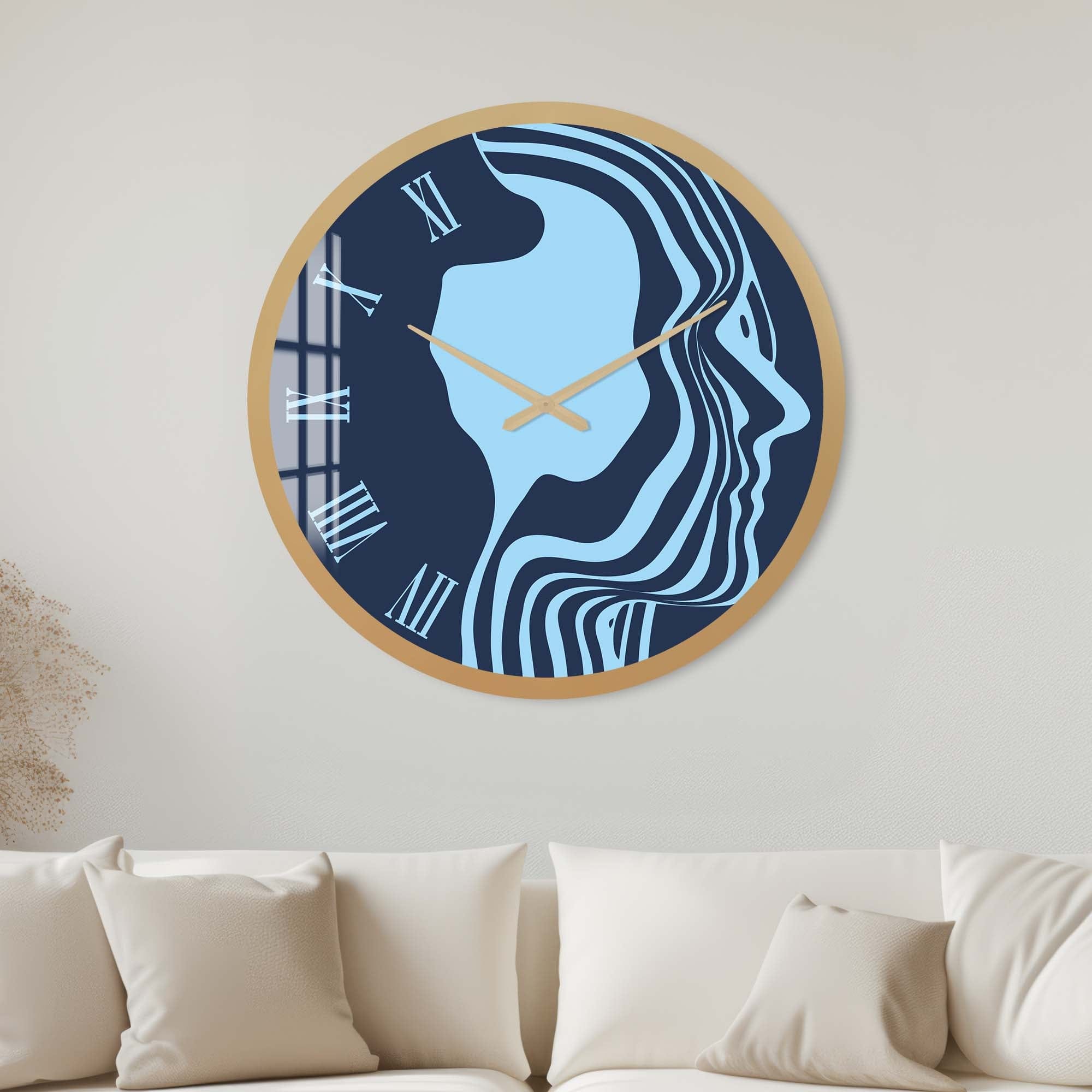 Artronauts Glass Print 40 cm ⌀ | 15.7" / Gold Blue Silhouette - Glass Wall Clock