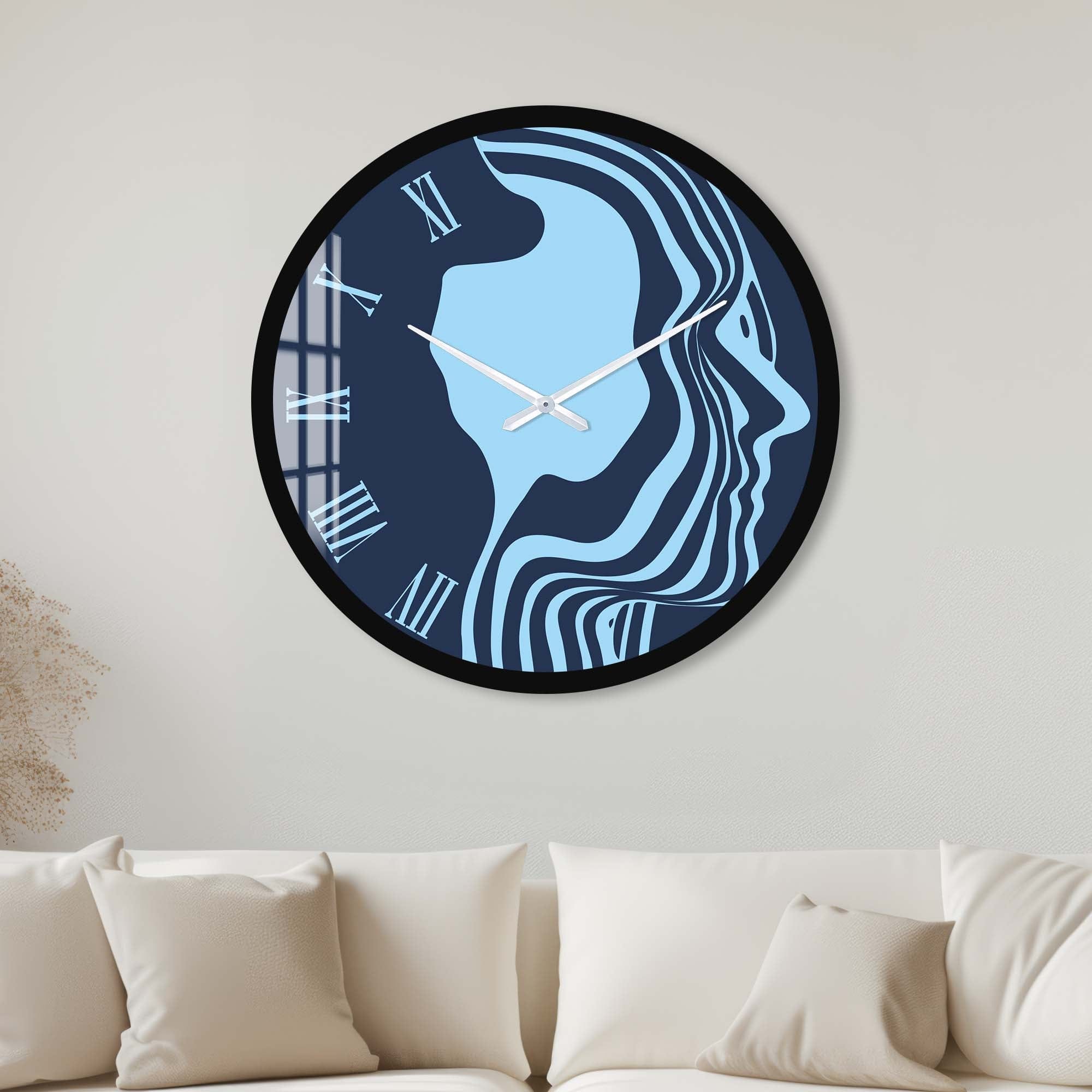 Artronauts Glass Print 40 cm ⌀ | 15.7" / Black Blue Silhouette - Glass Wall Clock