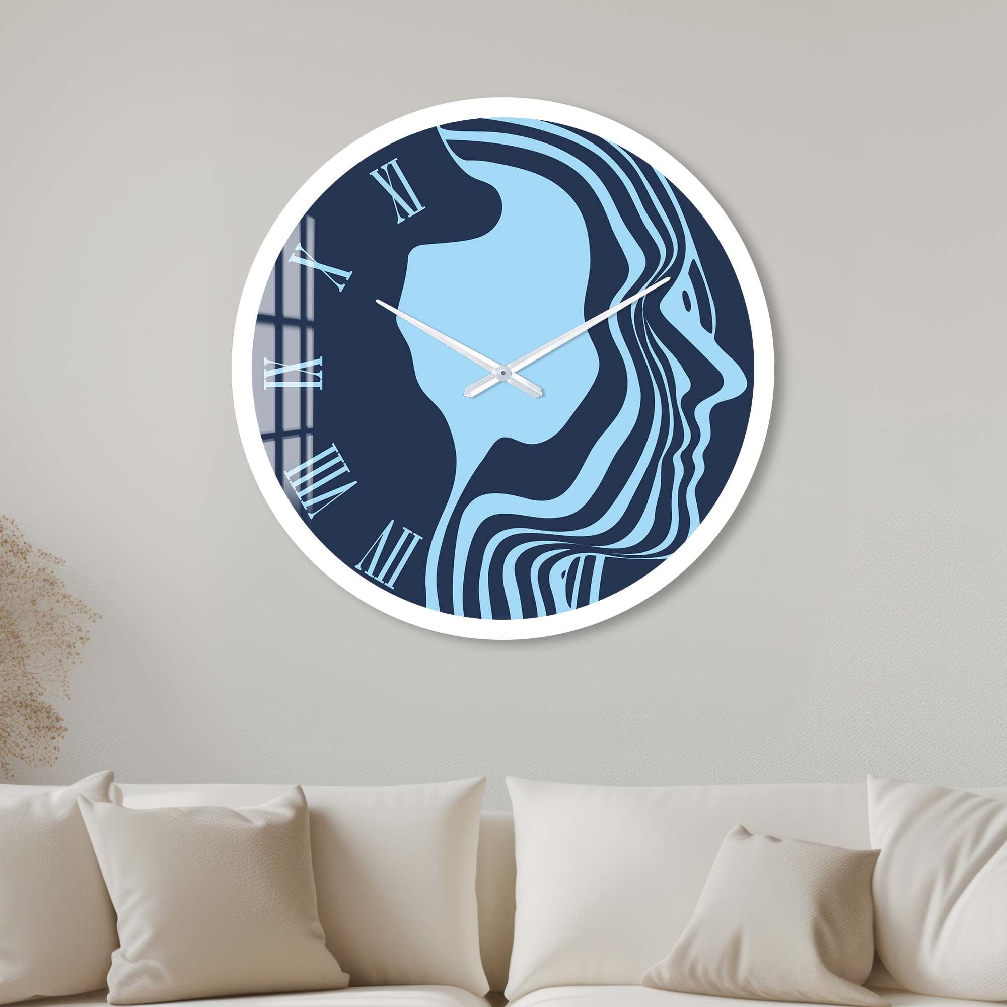 Artronauts Glass Print 40 cm ⌀ | 15.7" / White Blue Silhouette - Glass Wall Clock