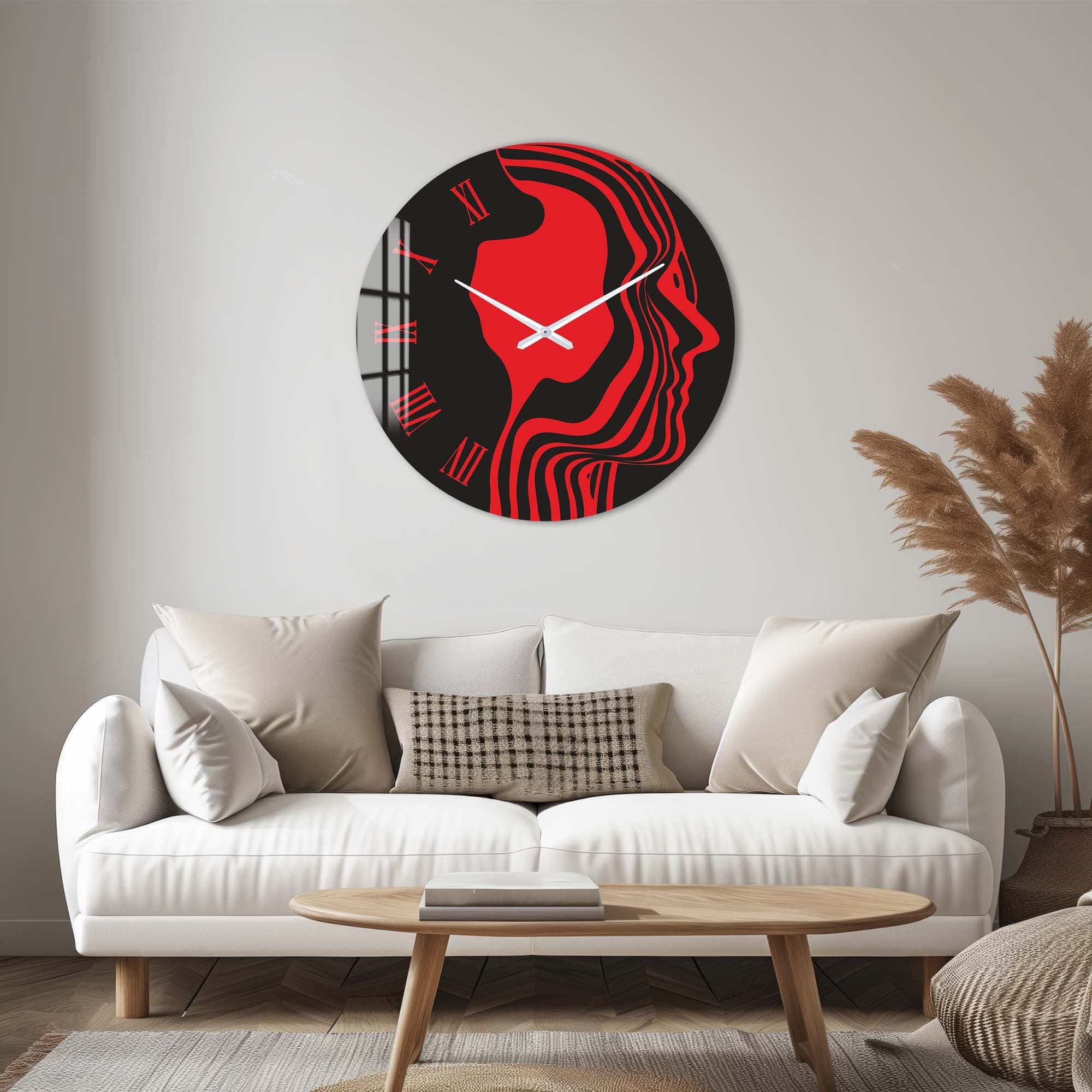 Artronauts Glass Print Red Silhouette - Glass Wall Clock