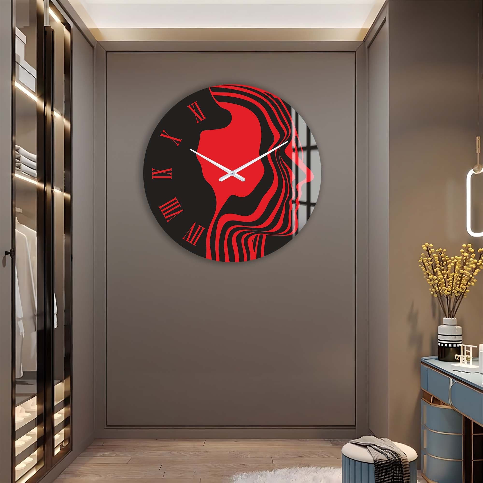 Artronauts Glass Print Red Silhouette - Glass Wall Clock