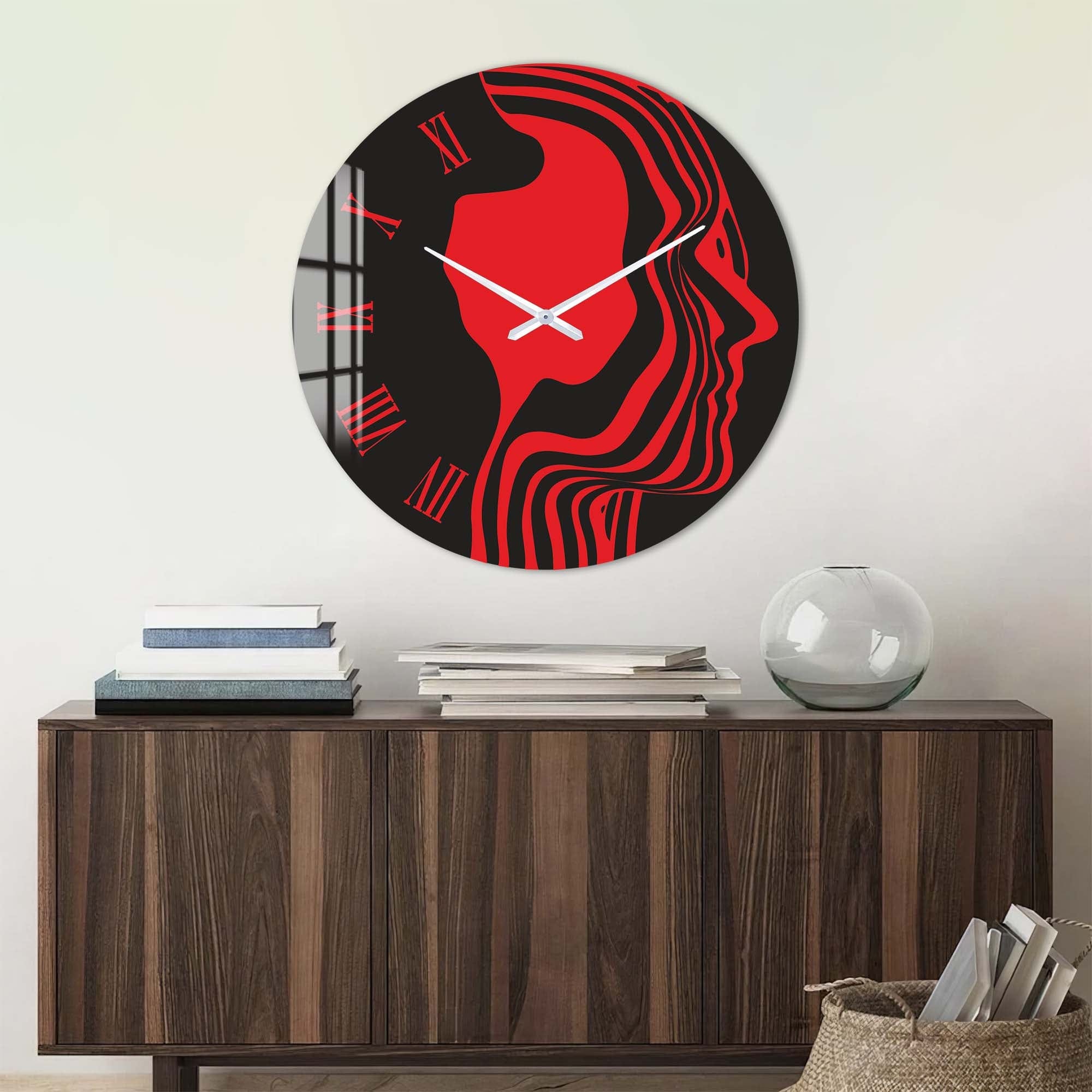 Artronauts Glass Print Red Silhouette - Glass Wall Clock