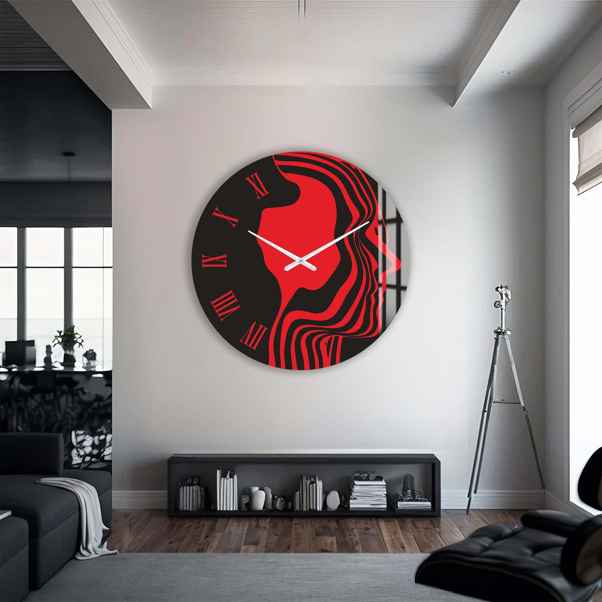 Artronauts Glass Print Red Silhouette - Glass Wall Clock
