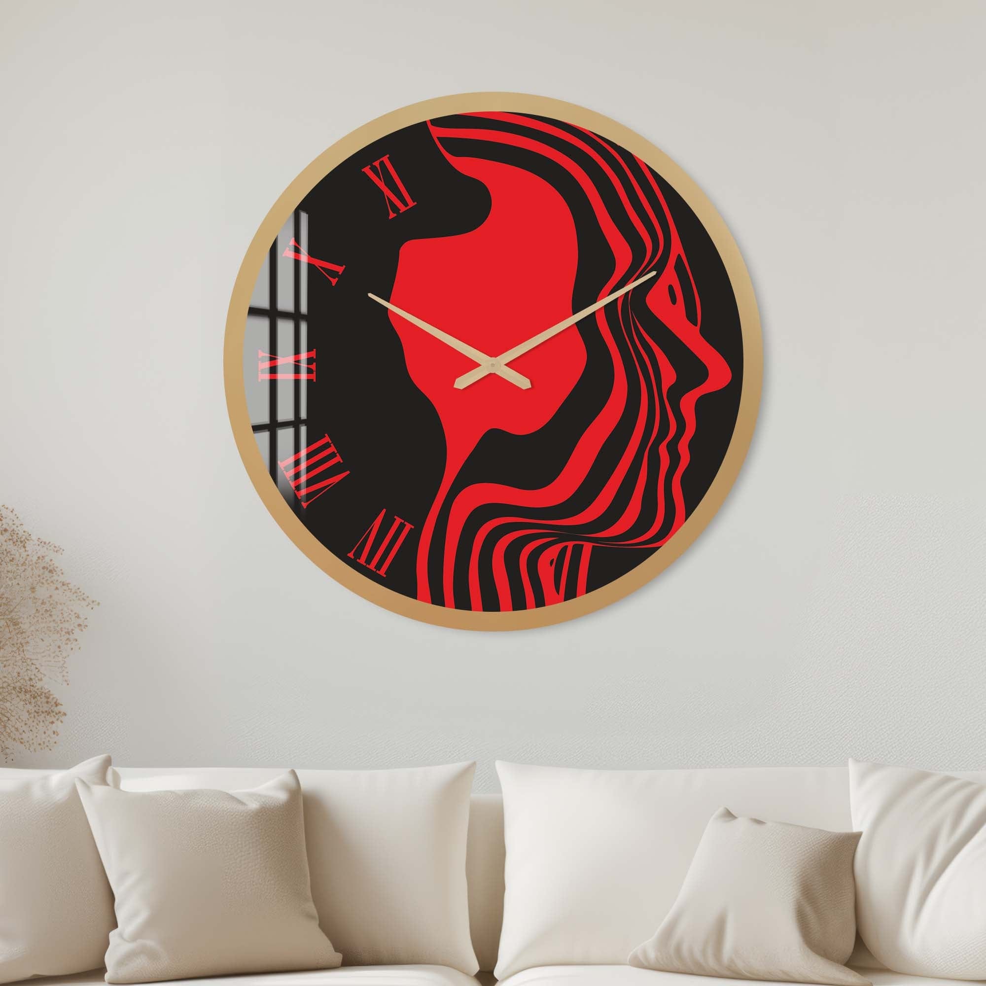 Artronauts Glass Print 40 cm ⌀ | 15.7" / Gold Red Silhouette - Glass Wall Clock