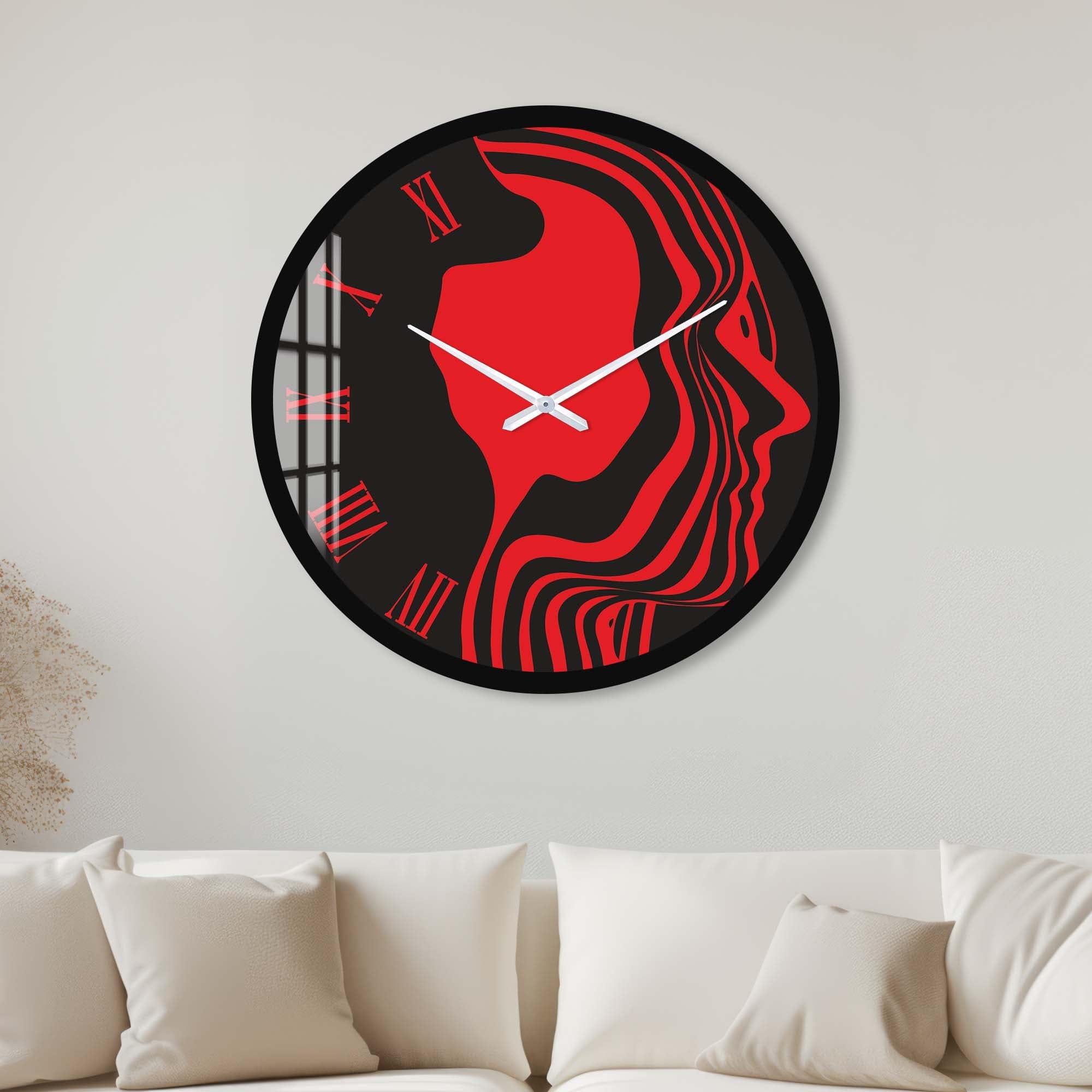 Artronauts Glass Print 40 cm ⌀ | 15.7" / Black Red Silhouette - Glass Wall Clock