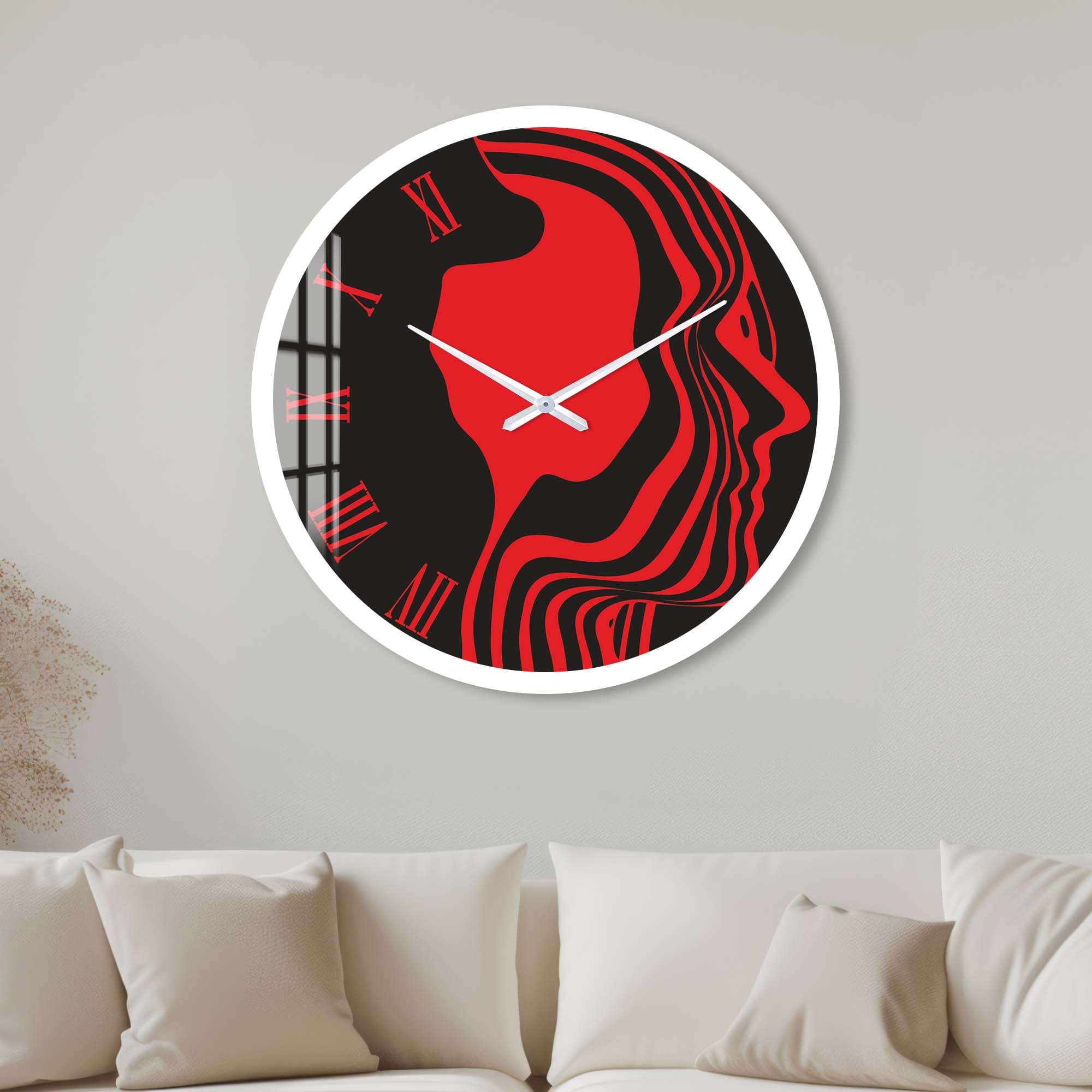 Artronauts Glass Print 40 cm ⌀ | 15.7" / White Red Silhouette - Glass Wall Clock