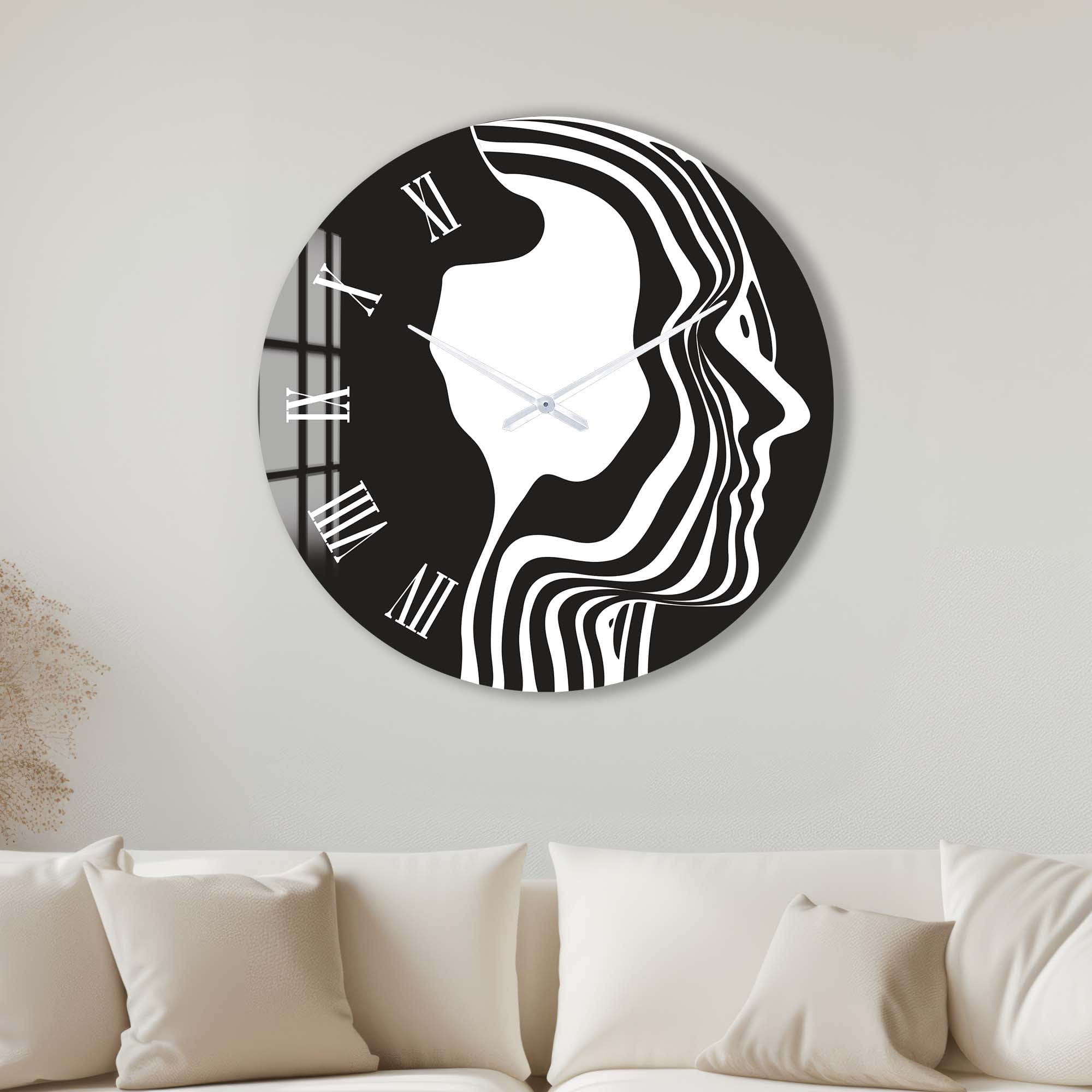 Artronauts Glass Print 40 cm ⌀ | 15.7" / Frameless Black&White Silhouette - Glass Wall Clock