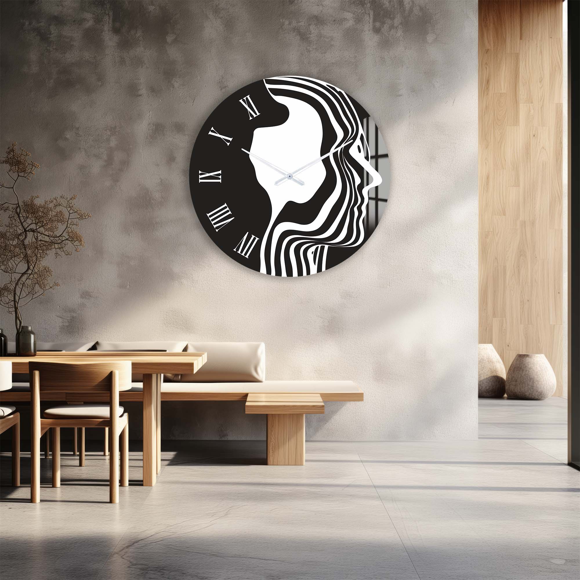 Artronauts Glass Print Black&White Silhouette - Glass Wall Clock