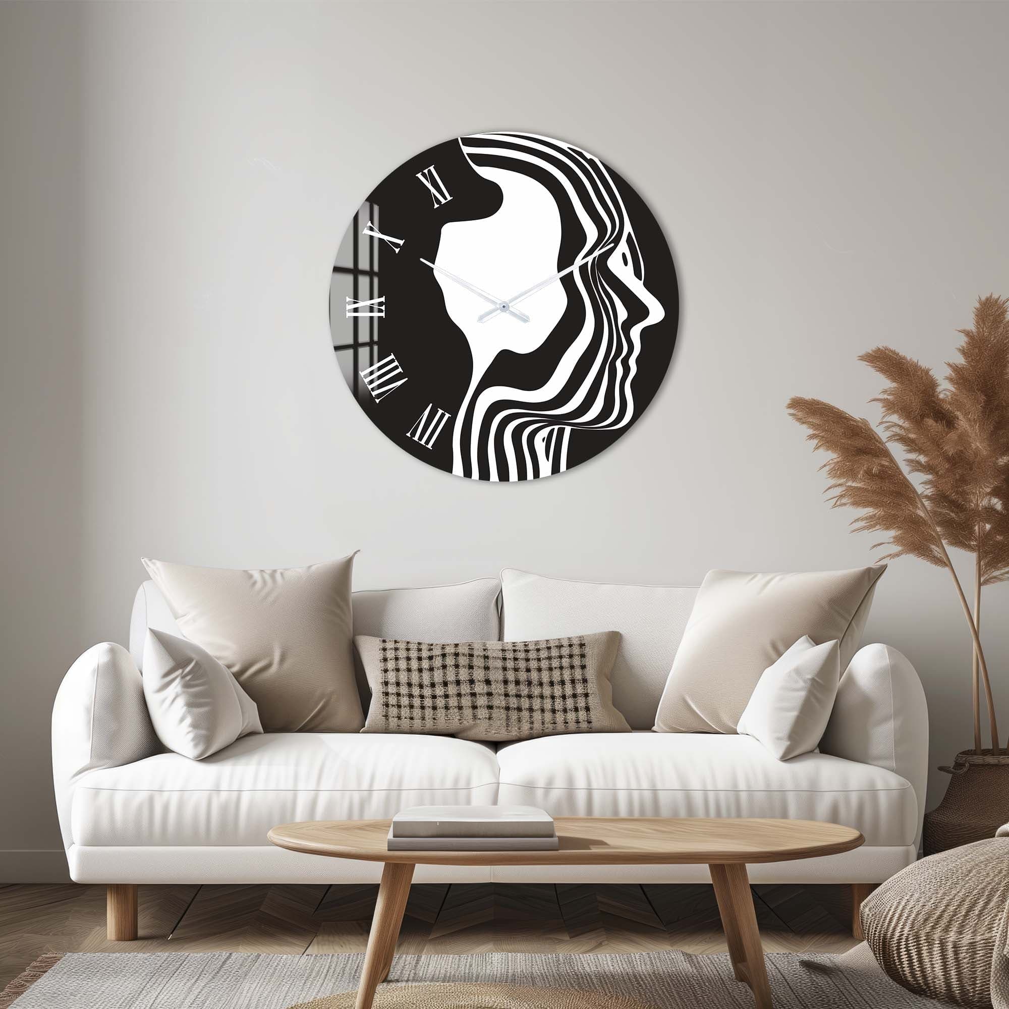 Artronauts Glass Print Black&White Silhouette - Glass Wall Clock