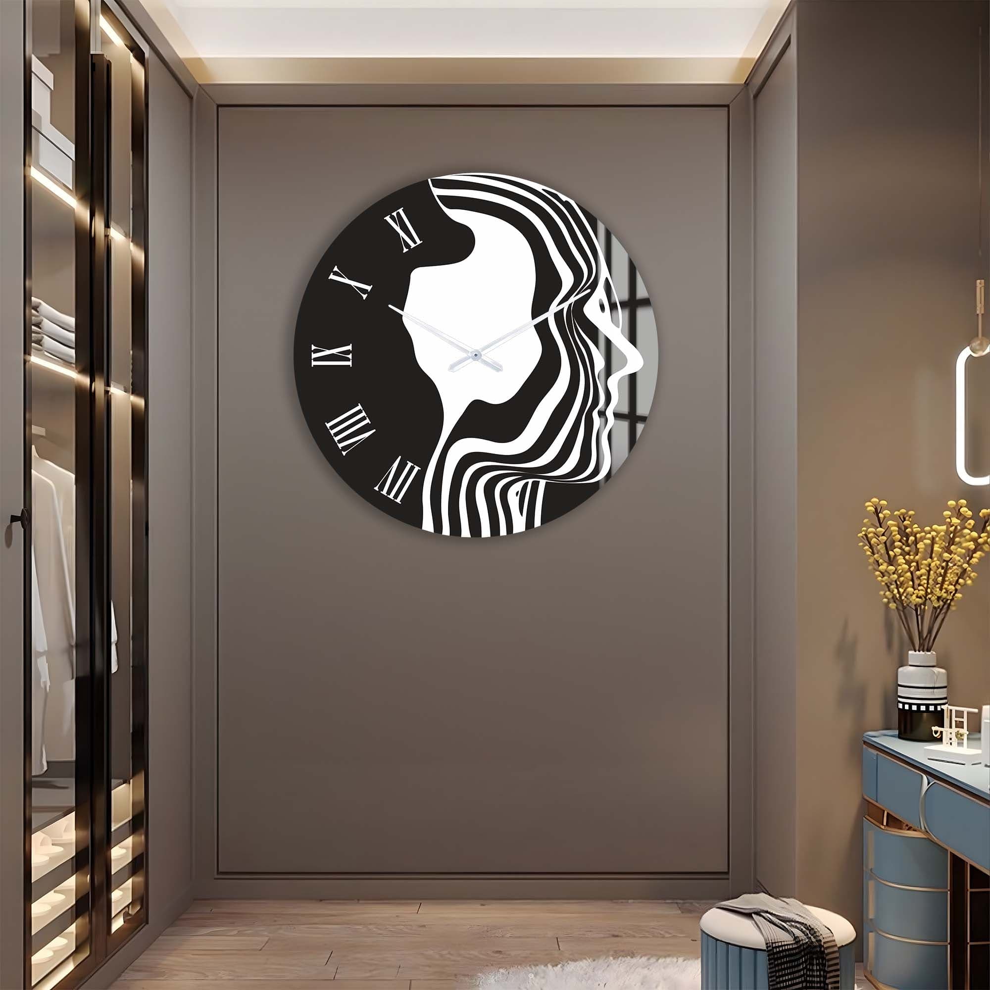 Artronauts Glass Print Black&White Silhouette - Glass Wall Clock