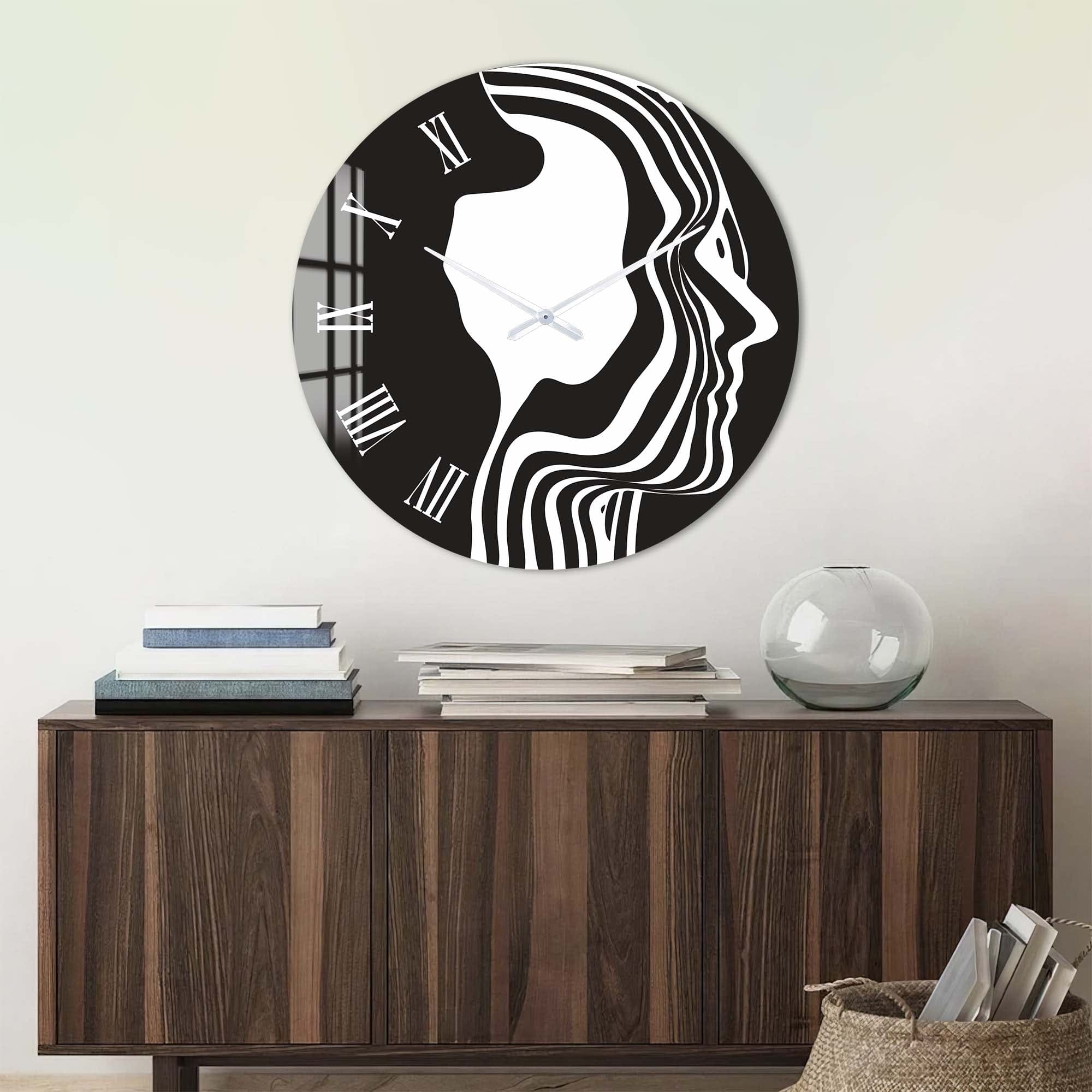 Artronauts Glass Print Black&White Silhouette - Glass Wall Clock