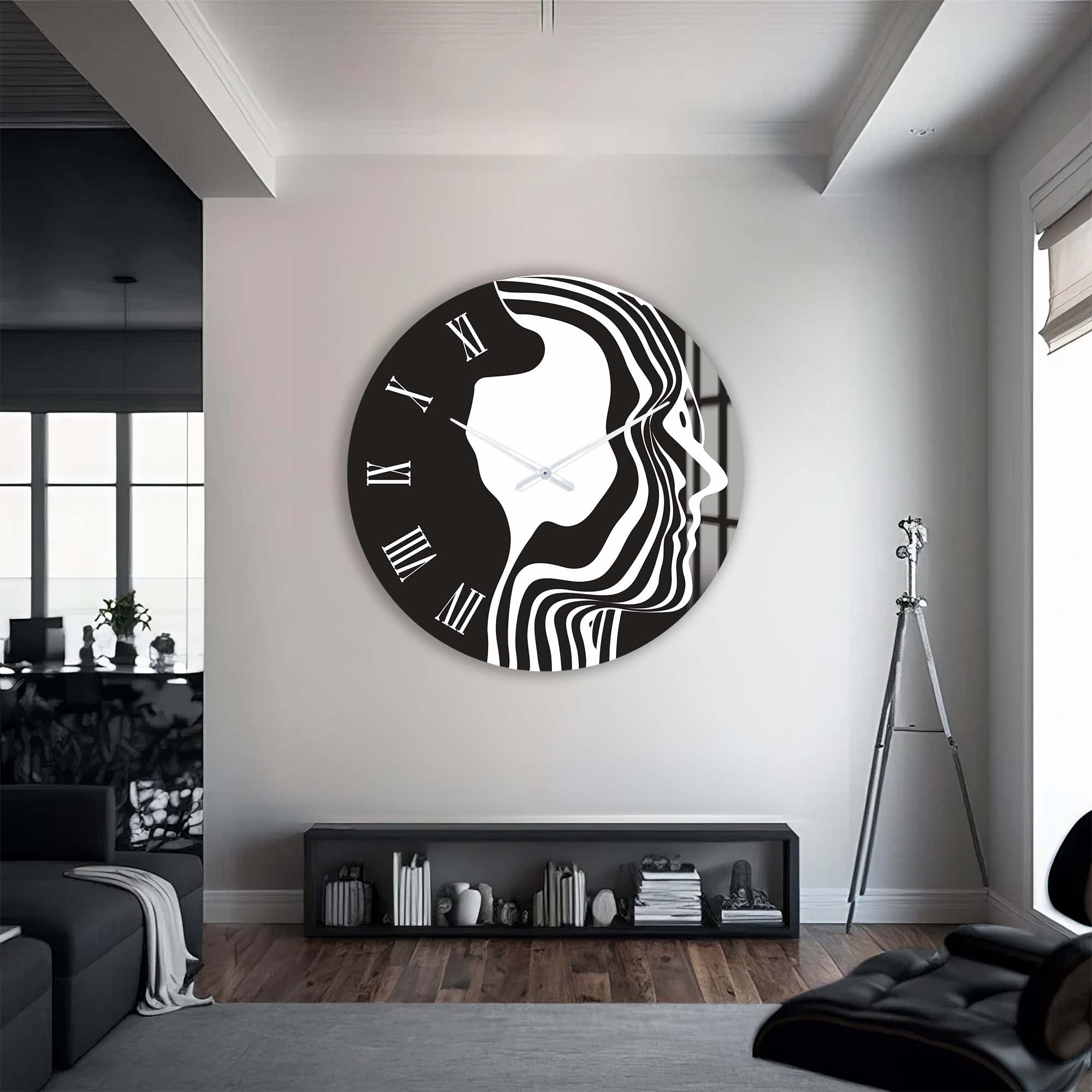 Artronauts Glass Print Black&White Silhouette - Glass Wall Clock