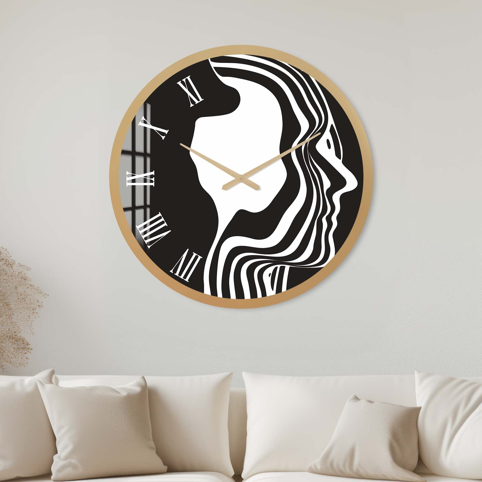 Artronauts Glass Print 40 cm ⌀ | 15.7" / Gold Black&White Silhouette - Glass Wall Clock