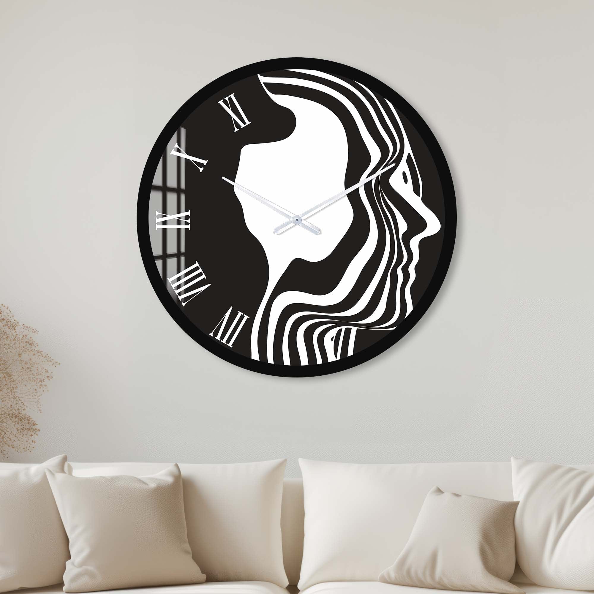 Artronauts Glass Print 40 cm ⌀ | 15.7" / Black Black&White Silhouette - Glass Wall Clock