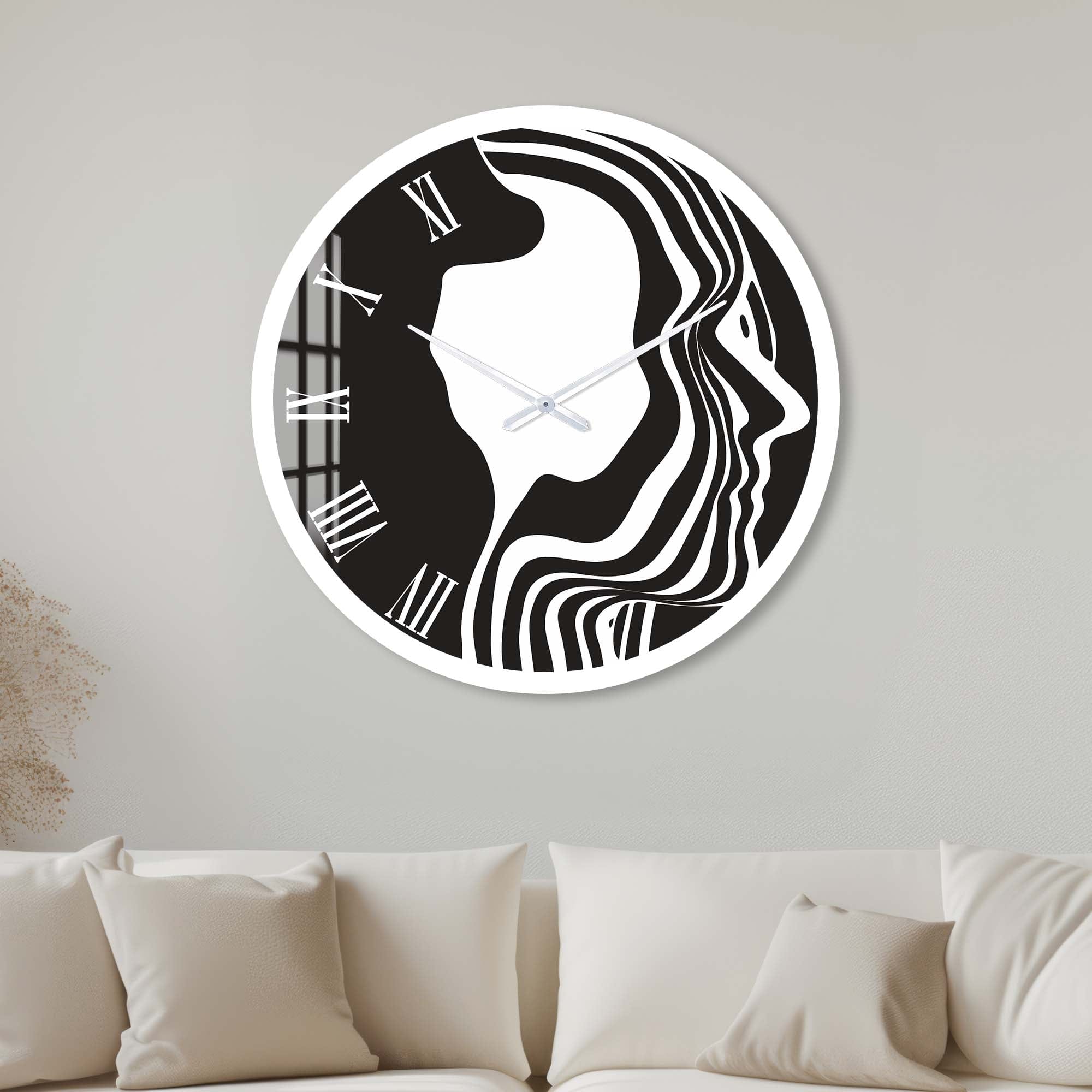 Artronauts Glass Print 40 cm ⌀ | 15.7" / White Black&White Silhouette - Glass Wall Clock