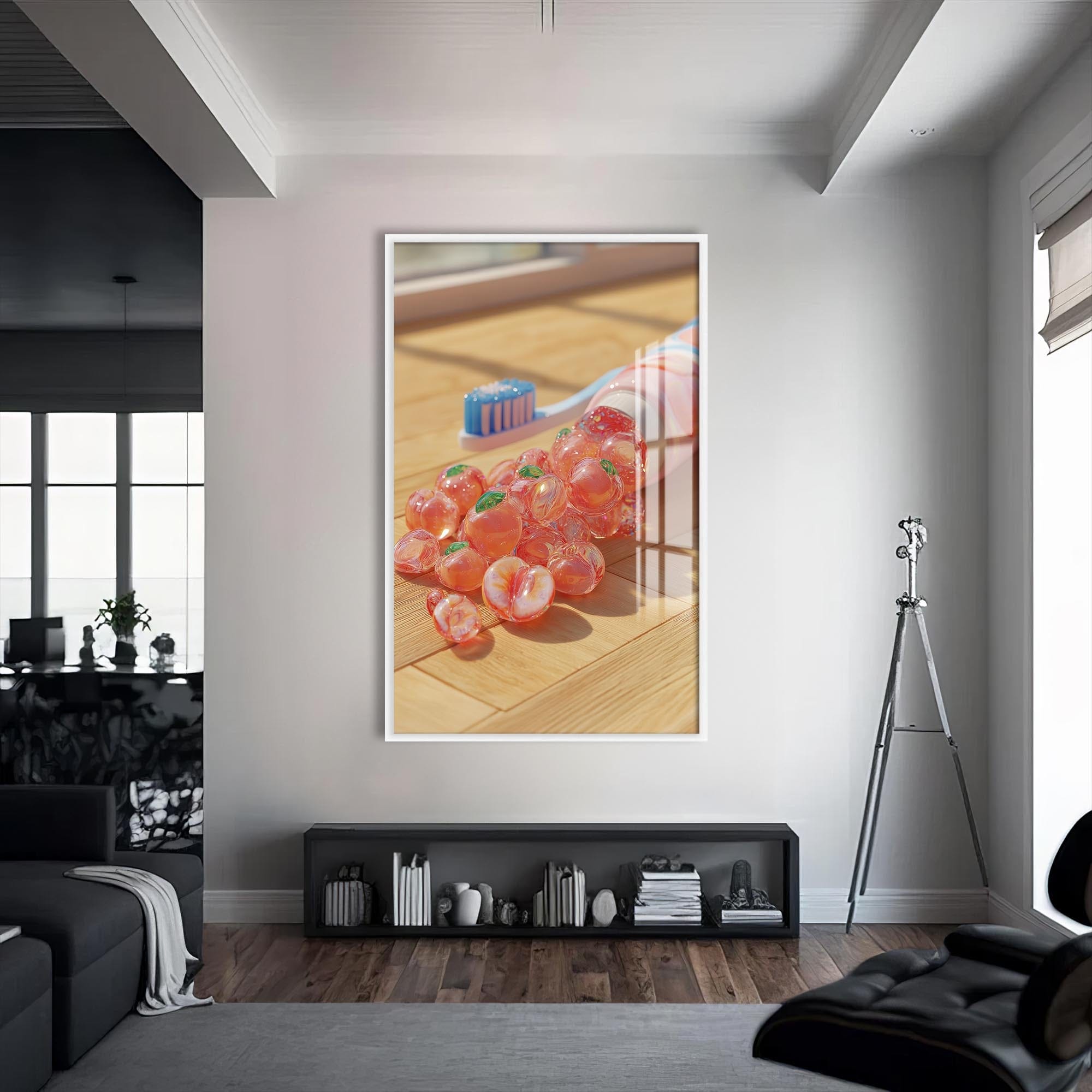 Artronauts Glass Print S | 72x46 cm | 28.3"x18.1" / White Toothpaste Fruit Pop - Tempered Glass Wall Art
