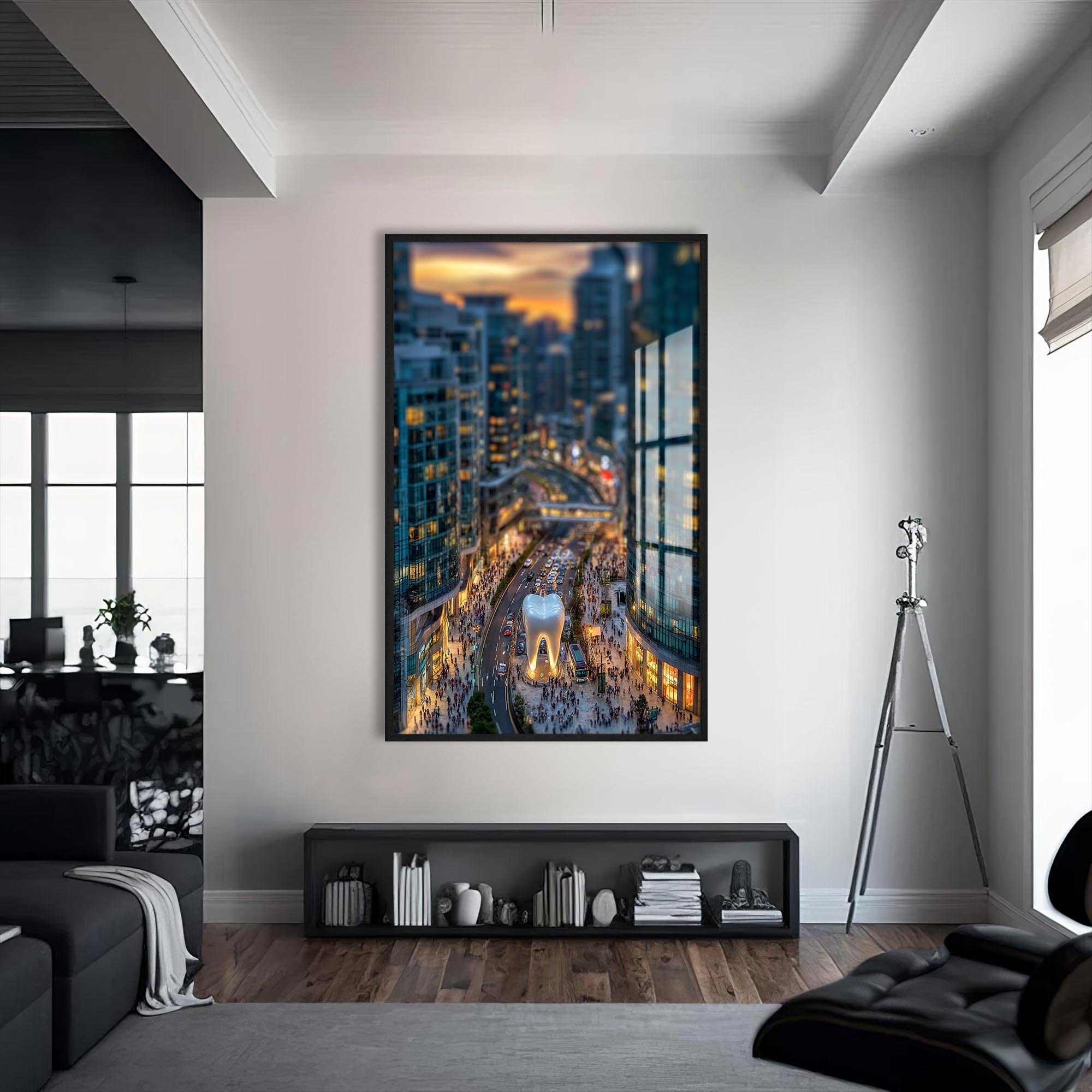 Artronauts Glass Print S | 72x46 cm | 28.3"x18.1" / Black City Landmark Tooth - Tempered Glass Wall Art