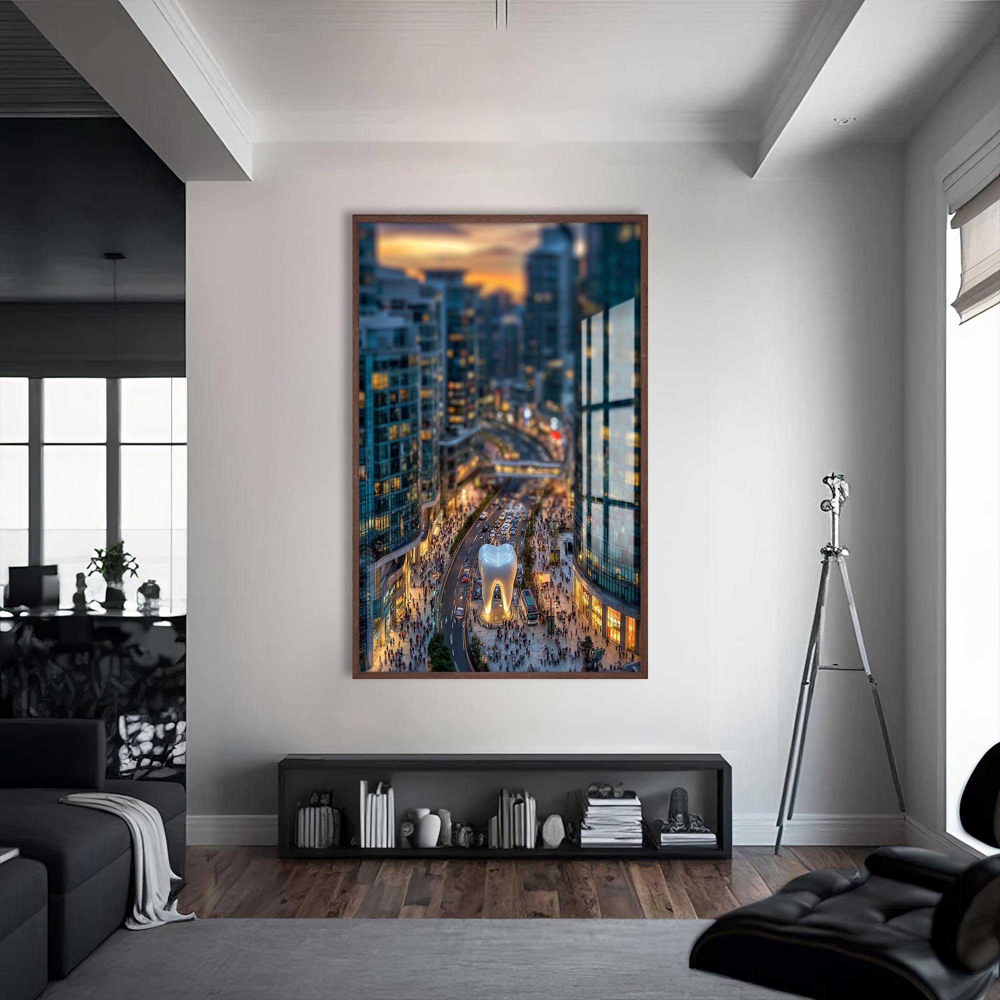 Artronauts Glass Print S | 72x46 cm | 28.3"x18.1" / Walnut City Landmark Tooth - Tempered Glass Wall Art