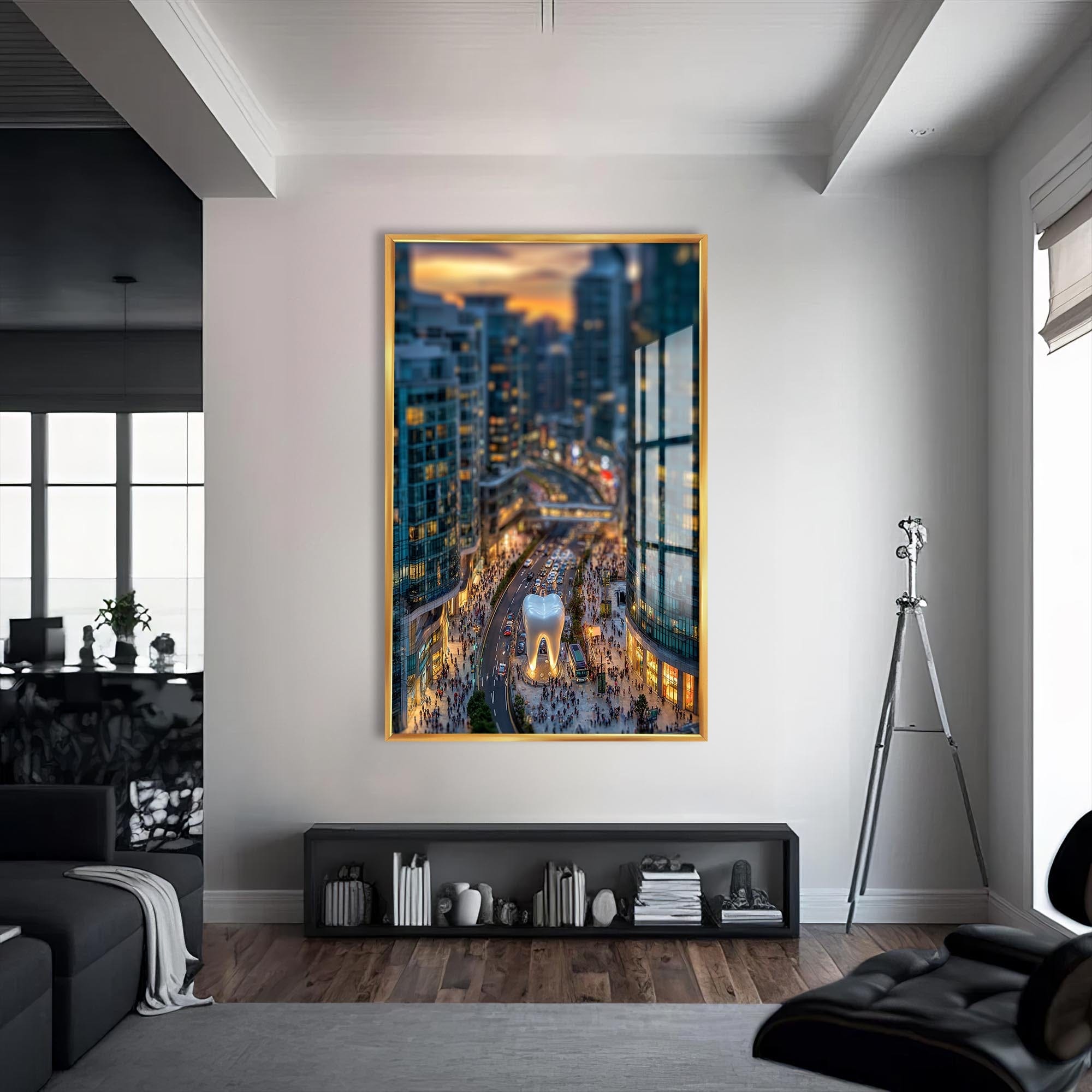 Artronauts Glass Print S | 72x46 cm | 28.3"x18.1" / Gold City Landmark Tooth - Tempered Glass Wall Art