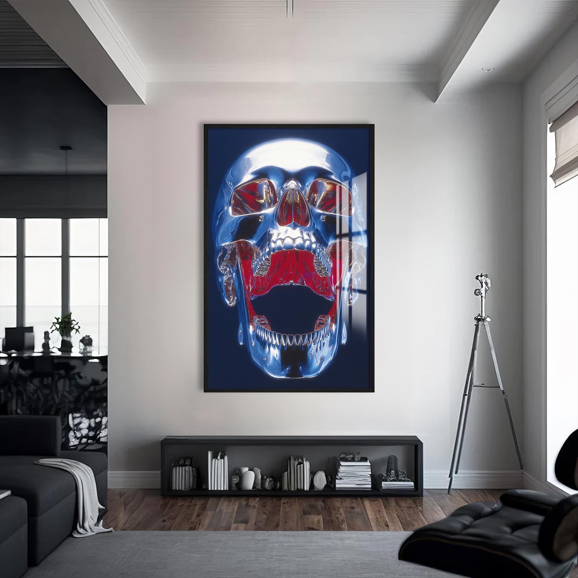 Artronauts Glass Print S | 72x46 cm | 28.3"x18.1" / Black Chrome Skull Anatomy - Tempered Glass Wall Art