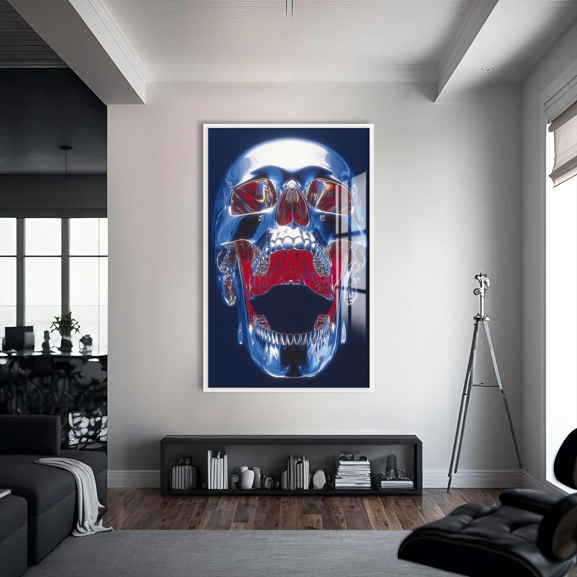Artronauts Glass Print S | 72x46 cm | 28.3"x18.1" / White Chrome Skull Anatomy - Tempered Glass Wall Art