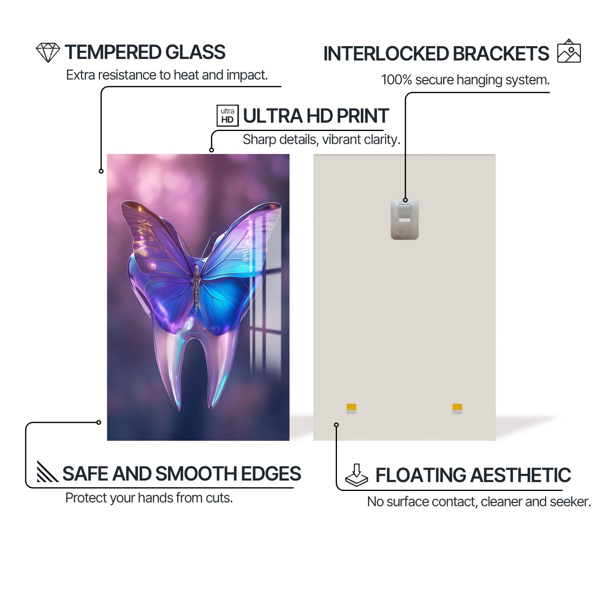 Artronauts Glass Print Butterfly Dental Glow - Tempered Glass Wall Art