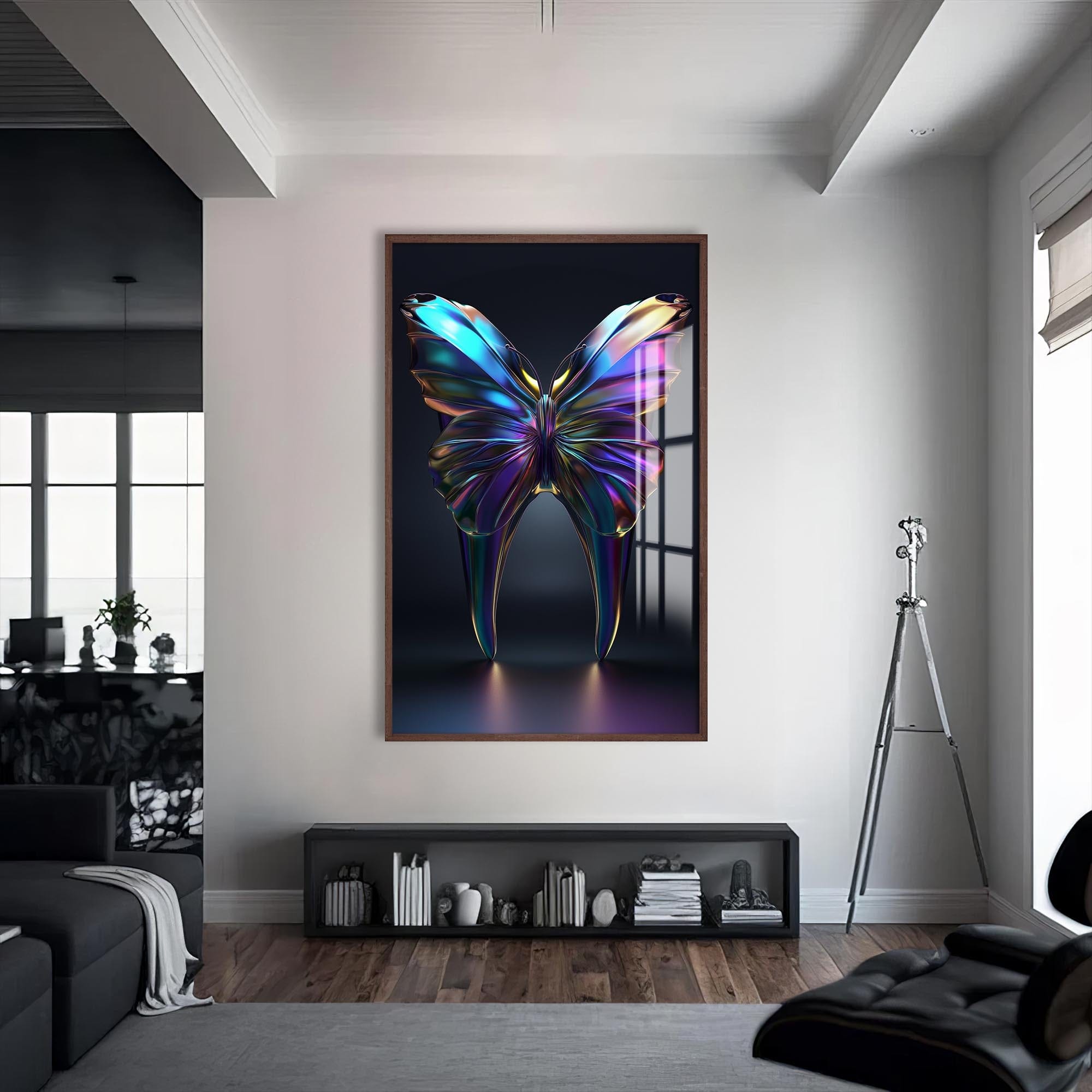 Artronauts Glass Print S | 72x46 cm | 28.3"x18.1" / Walnut Iridescent Butterfly Tooth - Tempered Glass Wall Art