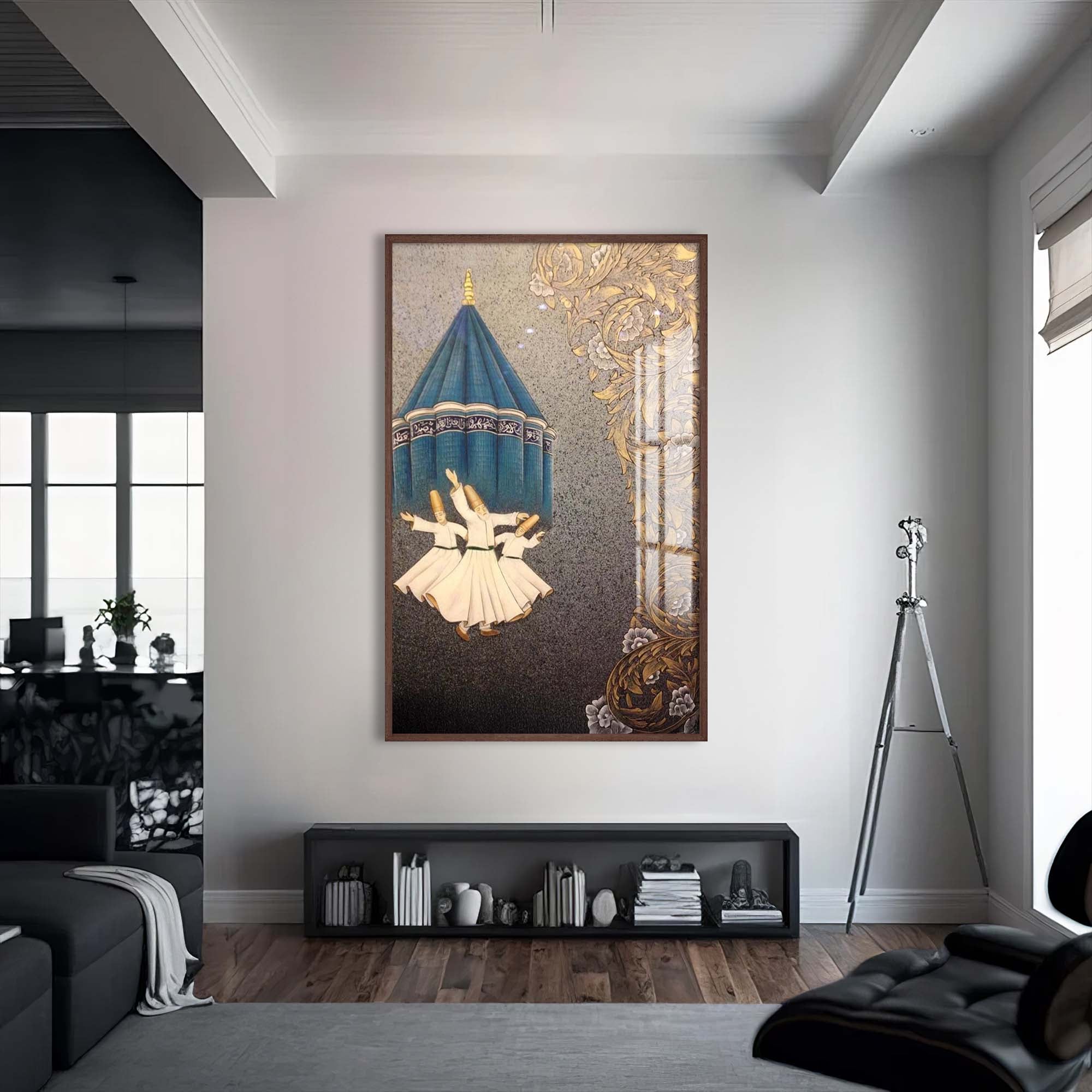 Artronauts Glass Print S | 72x46 cm | 28.3"x18.1" / Walnut Whirling Dervish- Islamic Tempered Glass Wall Art