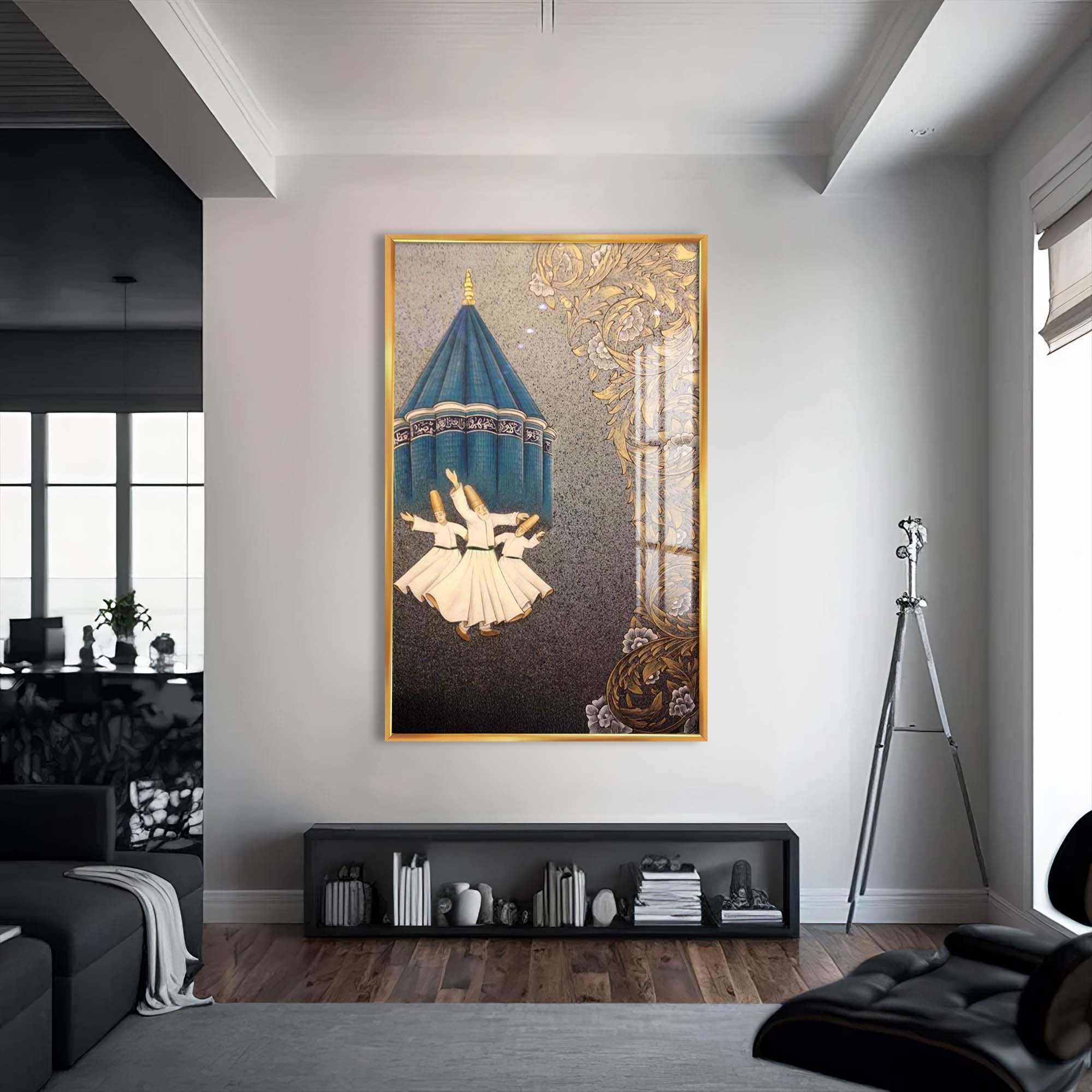 Artronauts Glass Print S | 72x46 cm | 28.3"x18.1" / Gold Whirling Dervish- Islamic Tempered Glass Wall Art