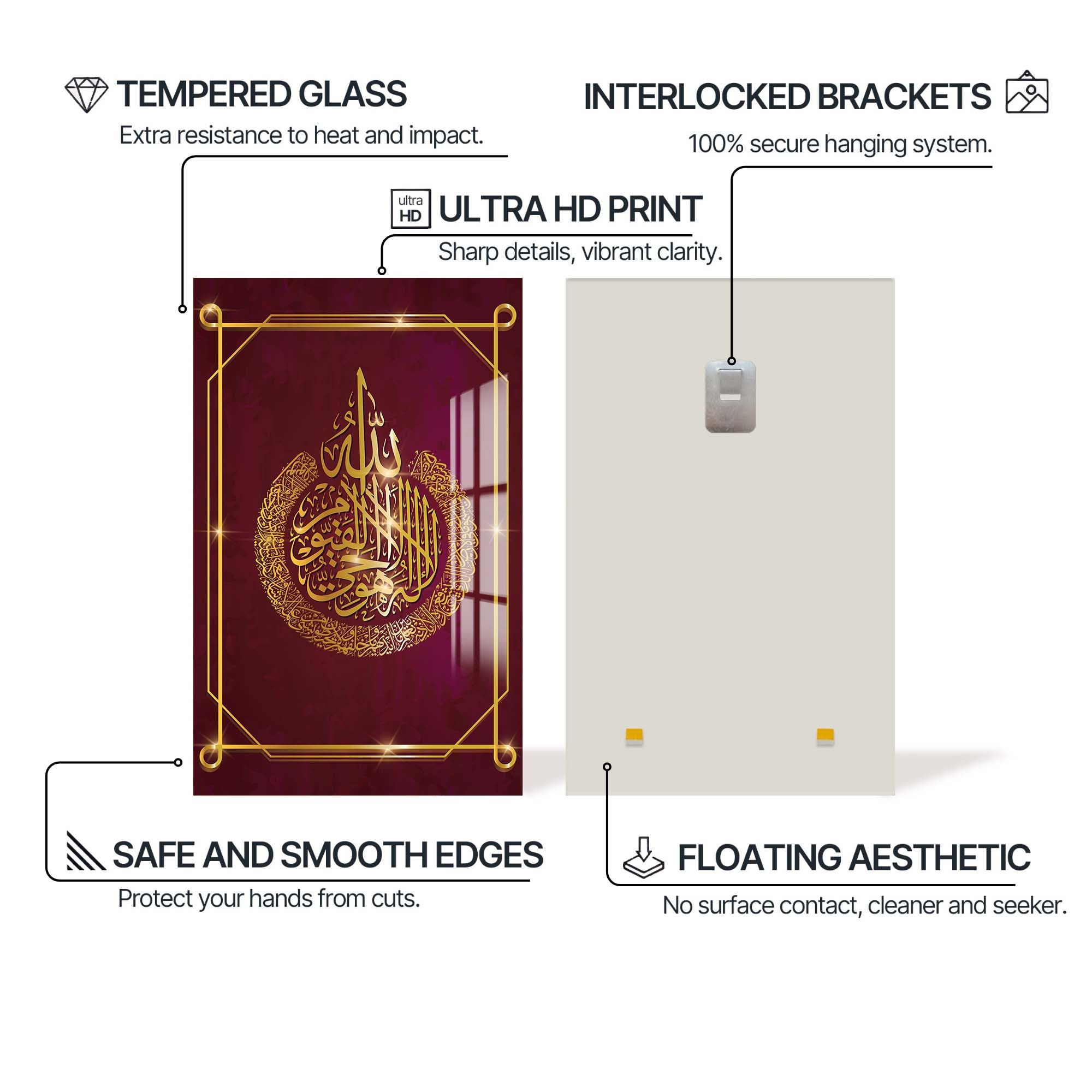 Artronauts Glass Print Golden Bismillah- Islamic Tempered Glass Wall Art