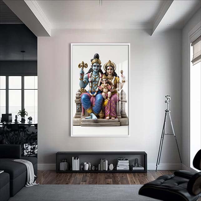 Artronauts Glass Print S | 72x46 cm | 28.3"x18.1" / White Divine Family- Hinduism Tempered Glass Wall Art