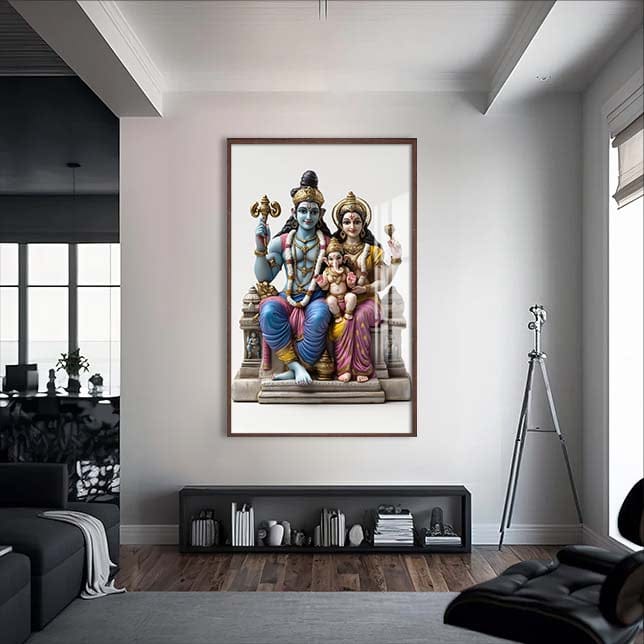 Artronauts Glass Print S | 72x46 cm | 28.3"x18.1" / Walnut Divine Family- Hinduism Tempered Glass Wall Art