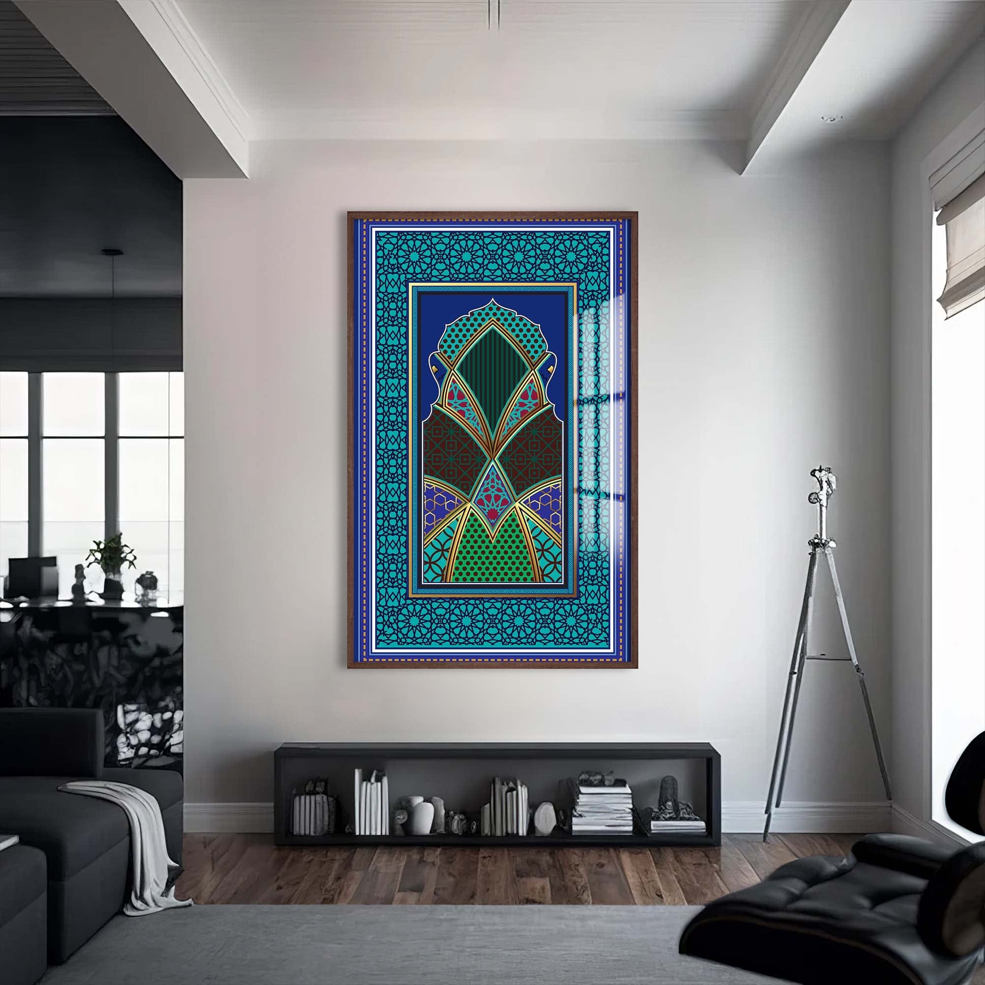 Artronauts Glass Print S | 72x46 cm | 28.3"x18.1" / Walnut Islamic Arch- Islamic Tempered Glass Wall Art