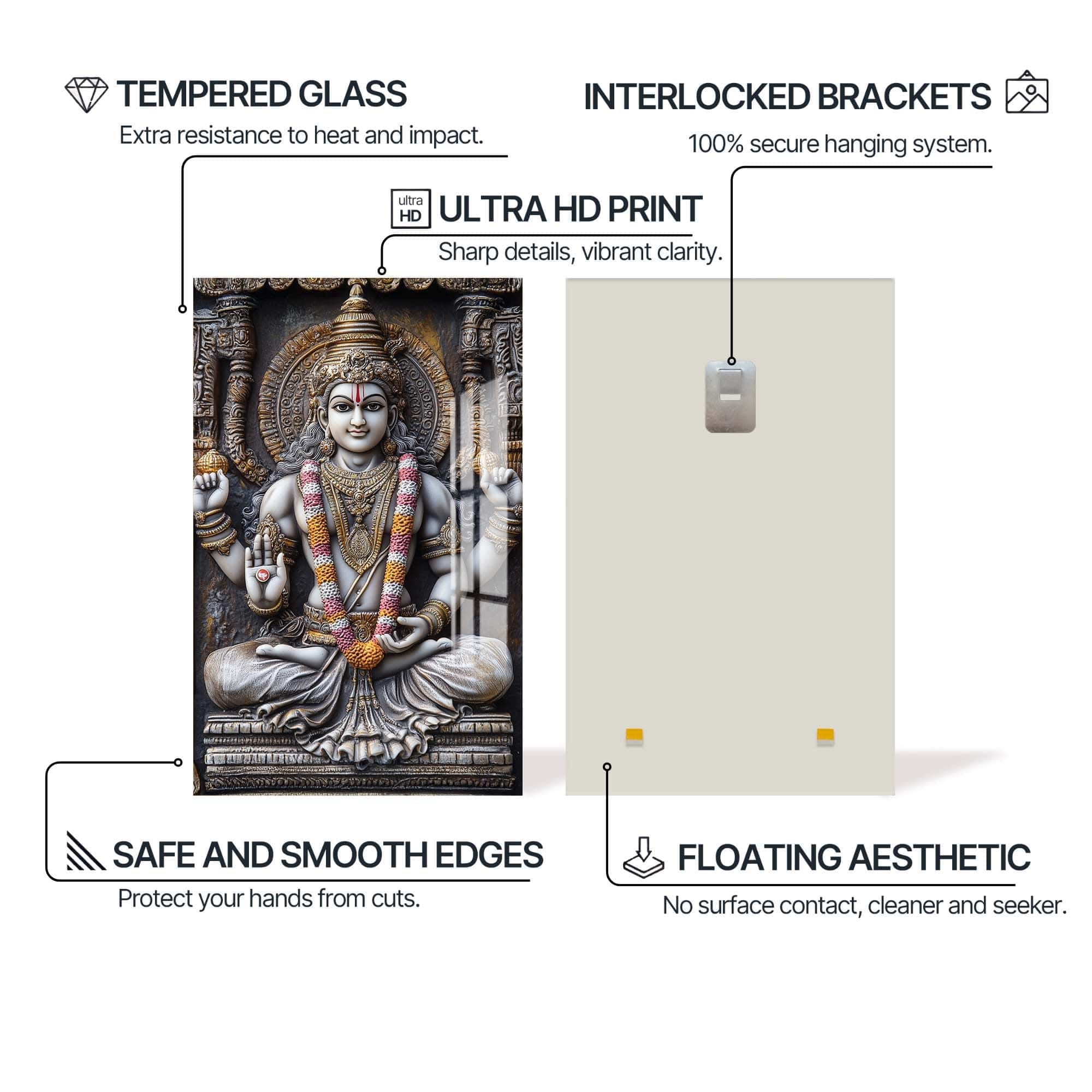 Artronauts Glass Print Eternal Vishnu- Hinduism Tempered Glass Wall Art