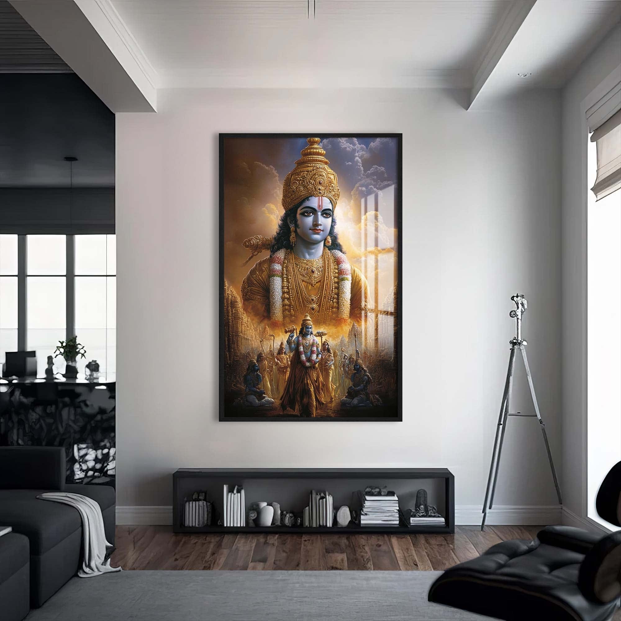 Artronauts Glass Print S | 72x46 cm | 28.3"x18.1" / Black Avatar’s Path- Hinduism Tempered Glass Wall Art