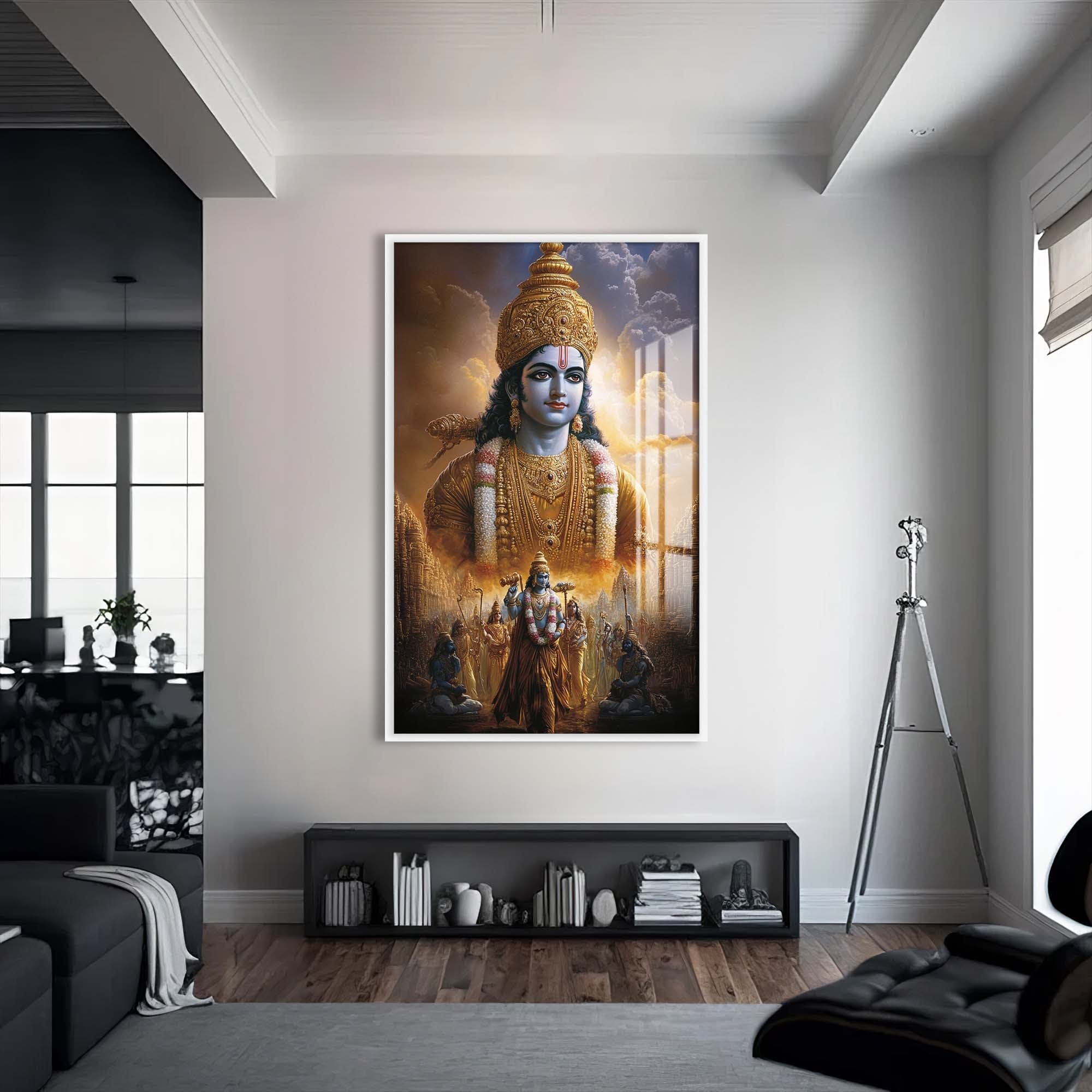 Artronauts Glass Print S | 72x46 cm | 28.3"x18.1" / White Avatar’s Path- Hinduism Tempered Glass Wall Art