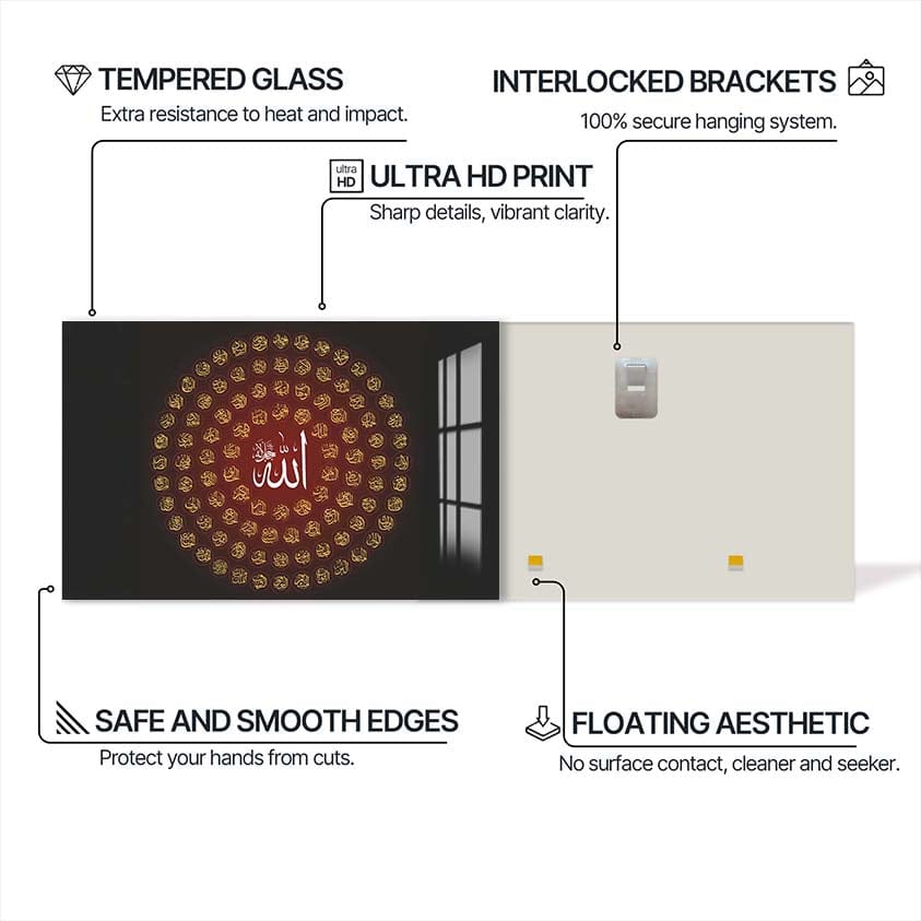 Artronauts Glass Print Divine Names- Islamic Tempered Glass Wall Art