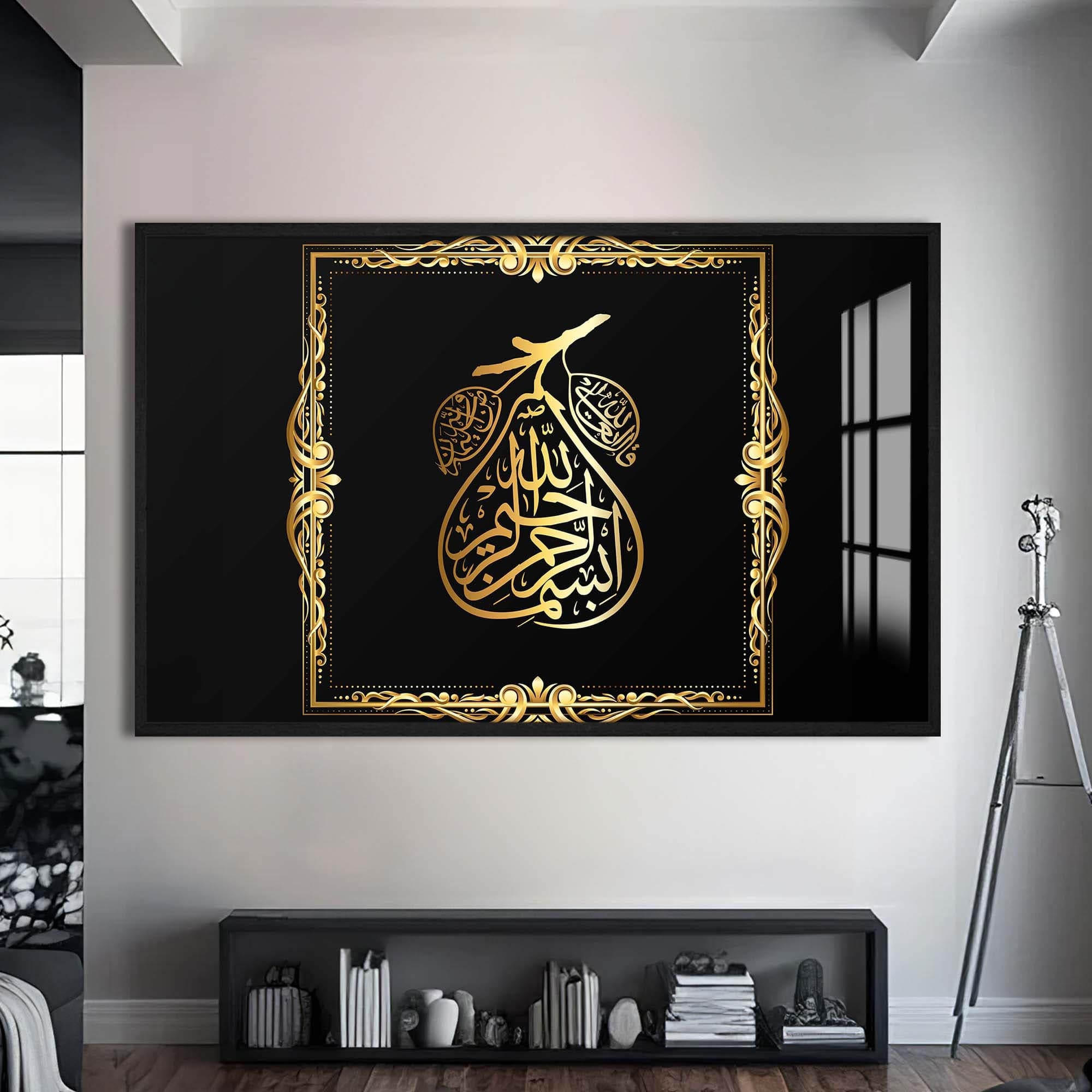 Artronauts Glass Print S | 72x46 cm | 28.3"x18.1" / Black Prophetic Circles- Islamic Tempered Glass Wall Art