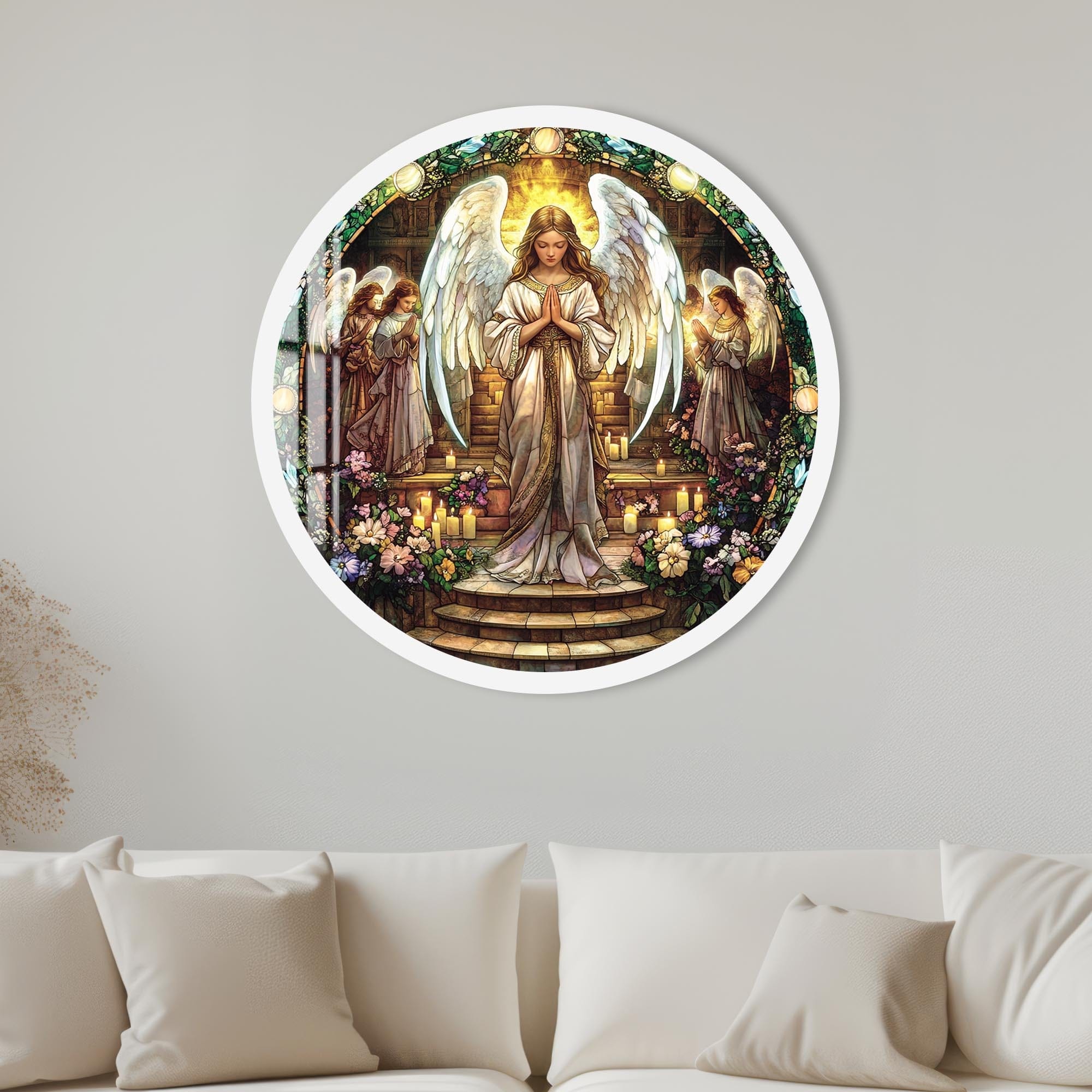 Artronauts Glass Print 40 cm ⌀ | 15.7" / White Heavenly Verse- Rounded Tempered Glass Wall Art