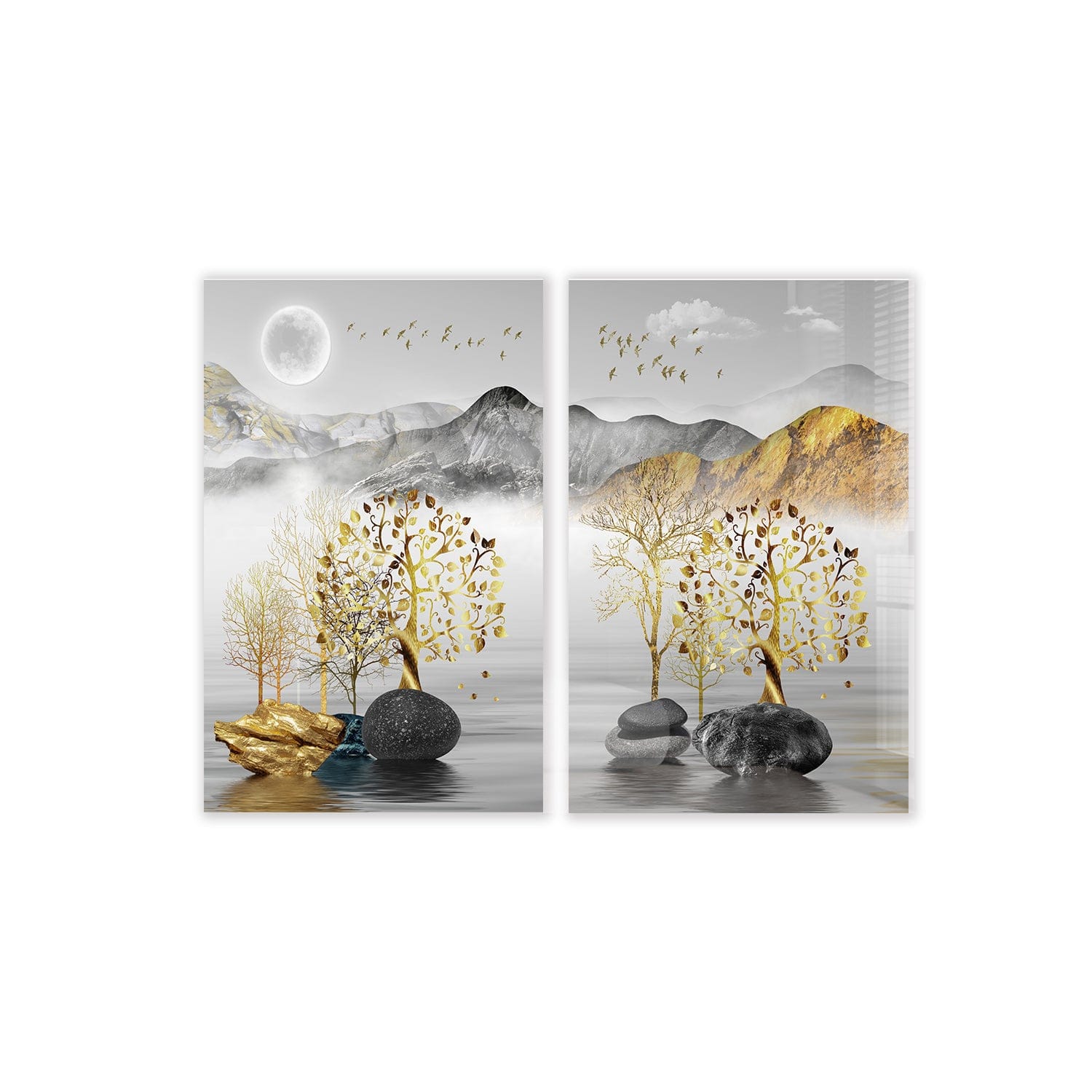 Artronauts Glass Print 140x110 cm | 55.5"x43.5" Golden Tree