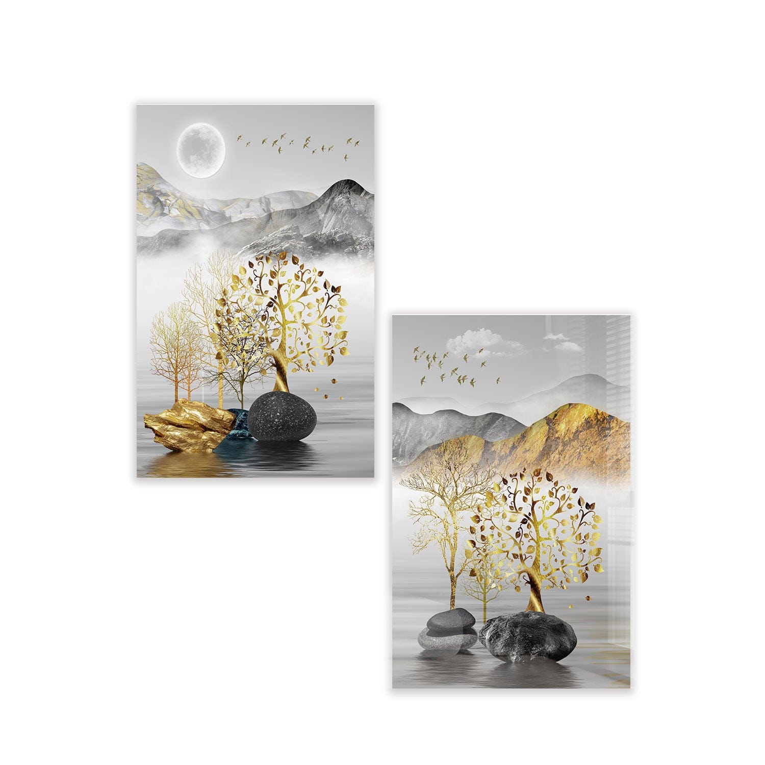 Artronauts Glass Print 140x110 cm | 55.5"x43.5" Golden Tree