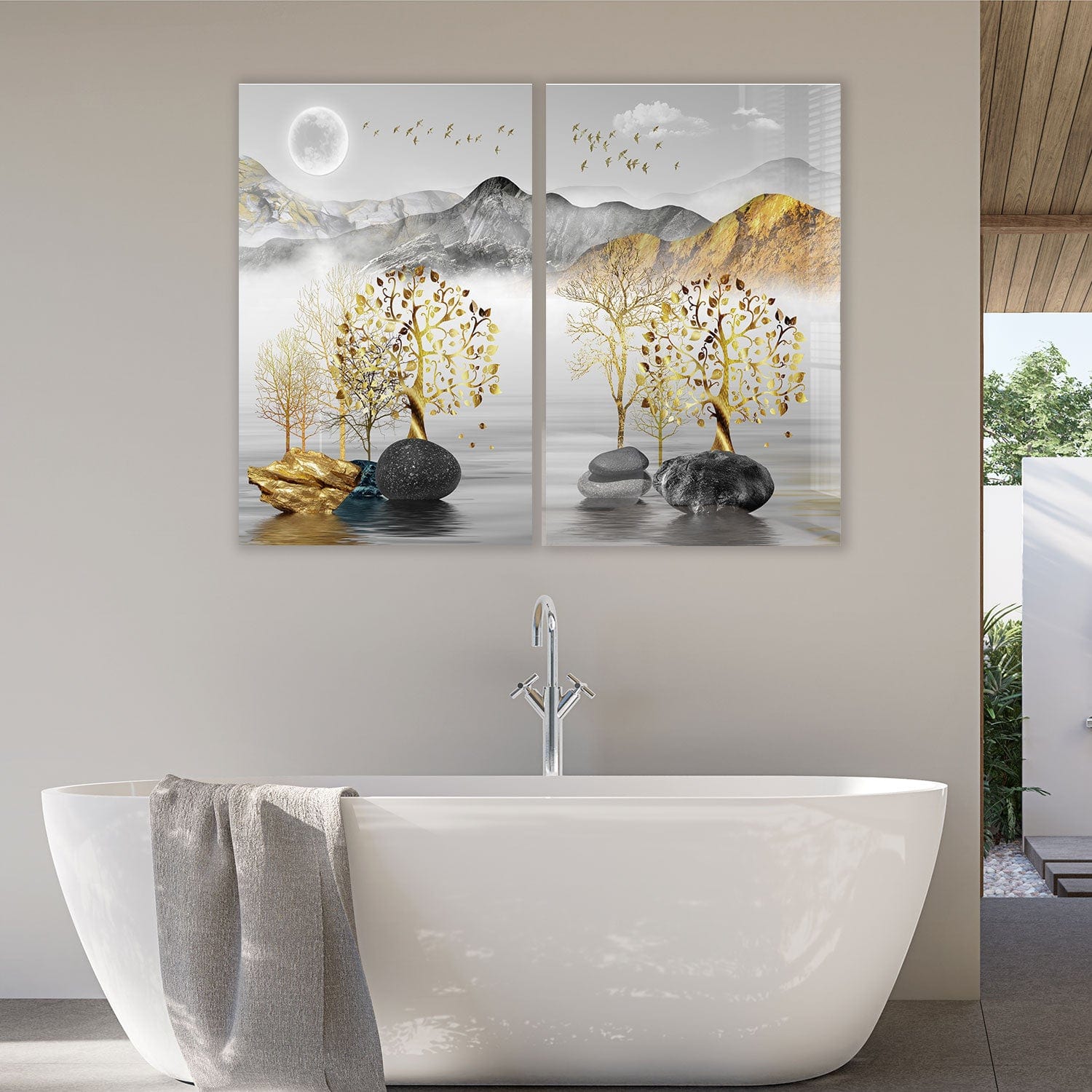 Artronauts Glass Print 140x110 cm | 55.5"x43.5" Golden Tree